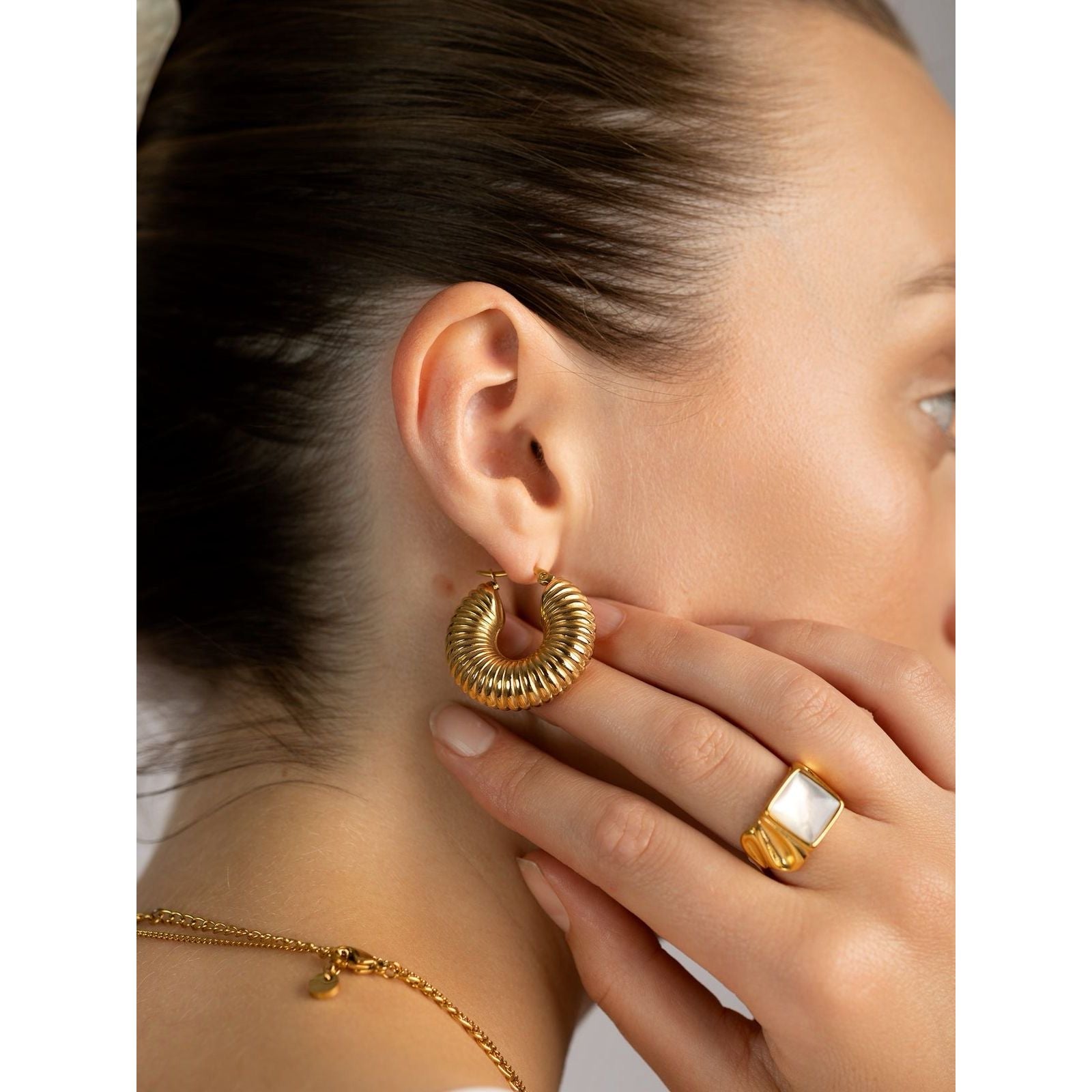 Chunky Gold Ribbed Hoop Earrings – Bold & Modern Look