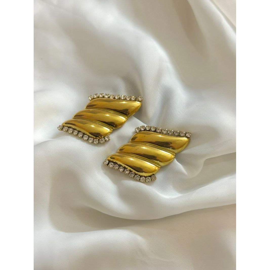 Gold Twist Rhinestone Earrings – Glamorous Statement Shine