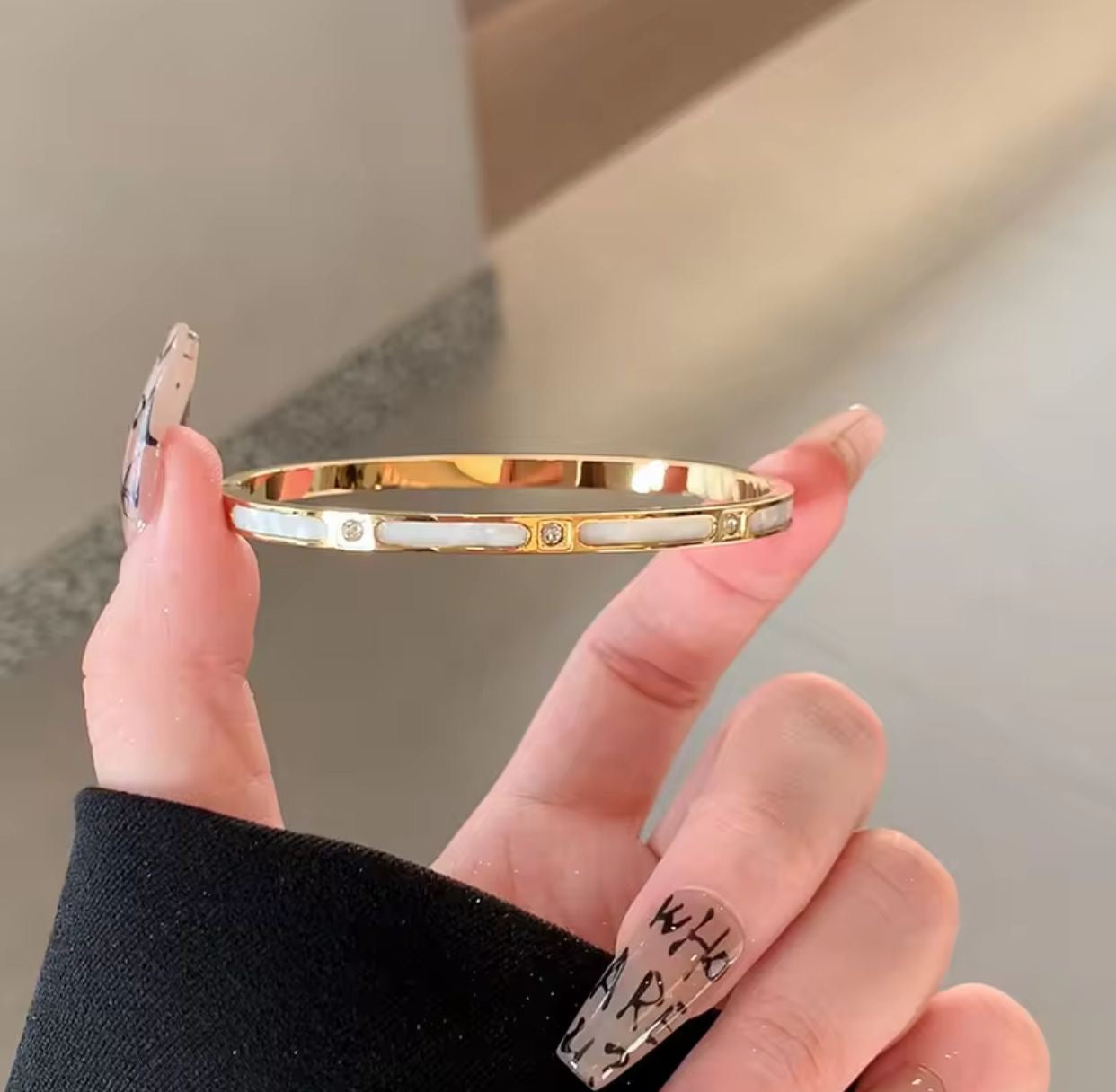 Gold & White Bangle Bracelet 💎