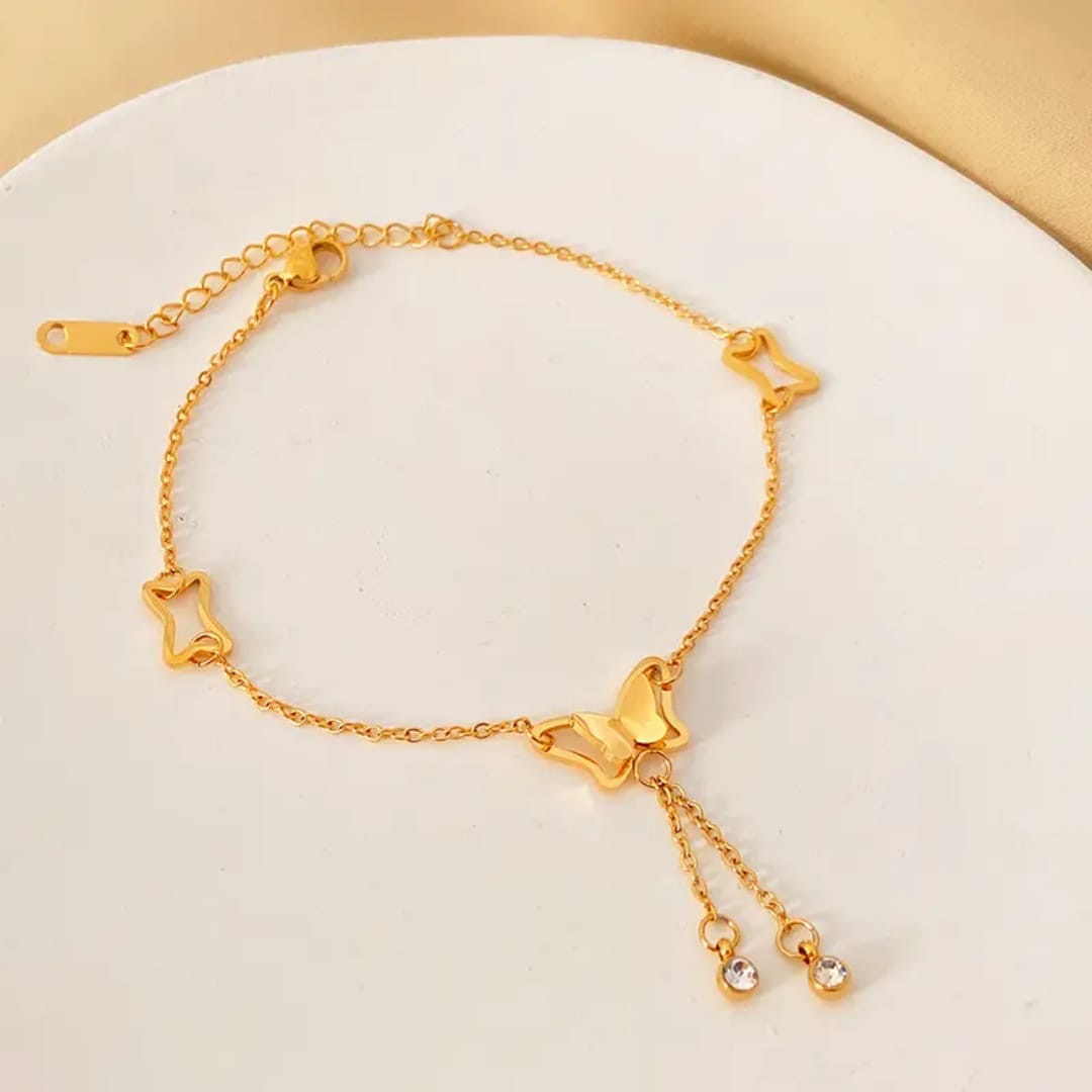 🦋 Butterfly & Clover Gold-Plated Bracelet and anklet