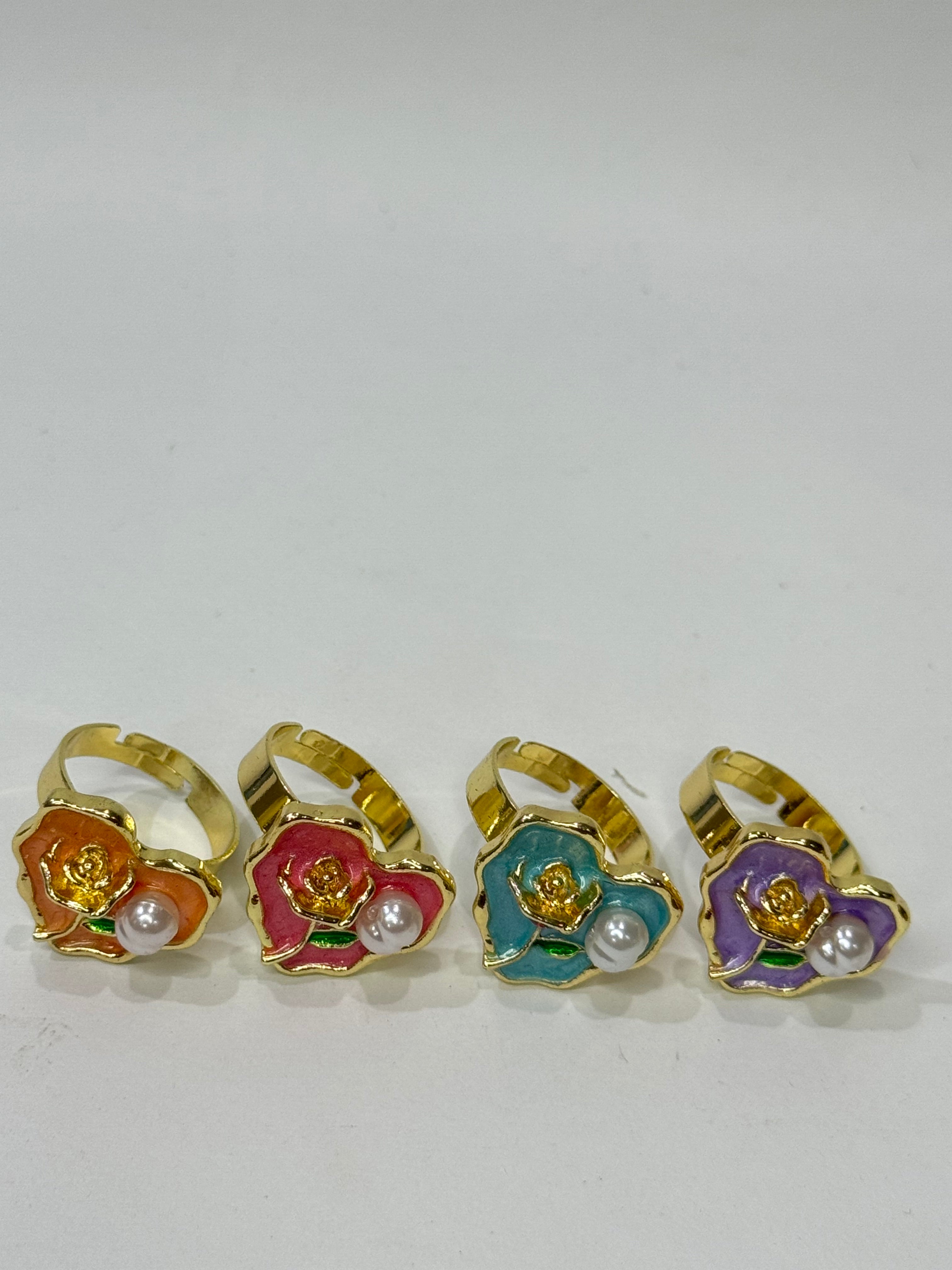 Floral Heart Charm Adjustable Rings Collection – 4 Color Set