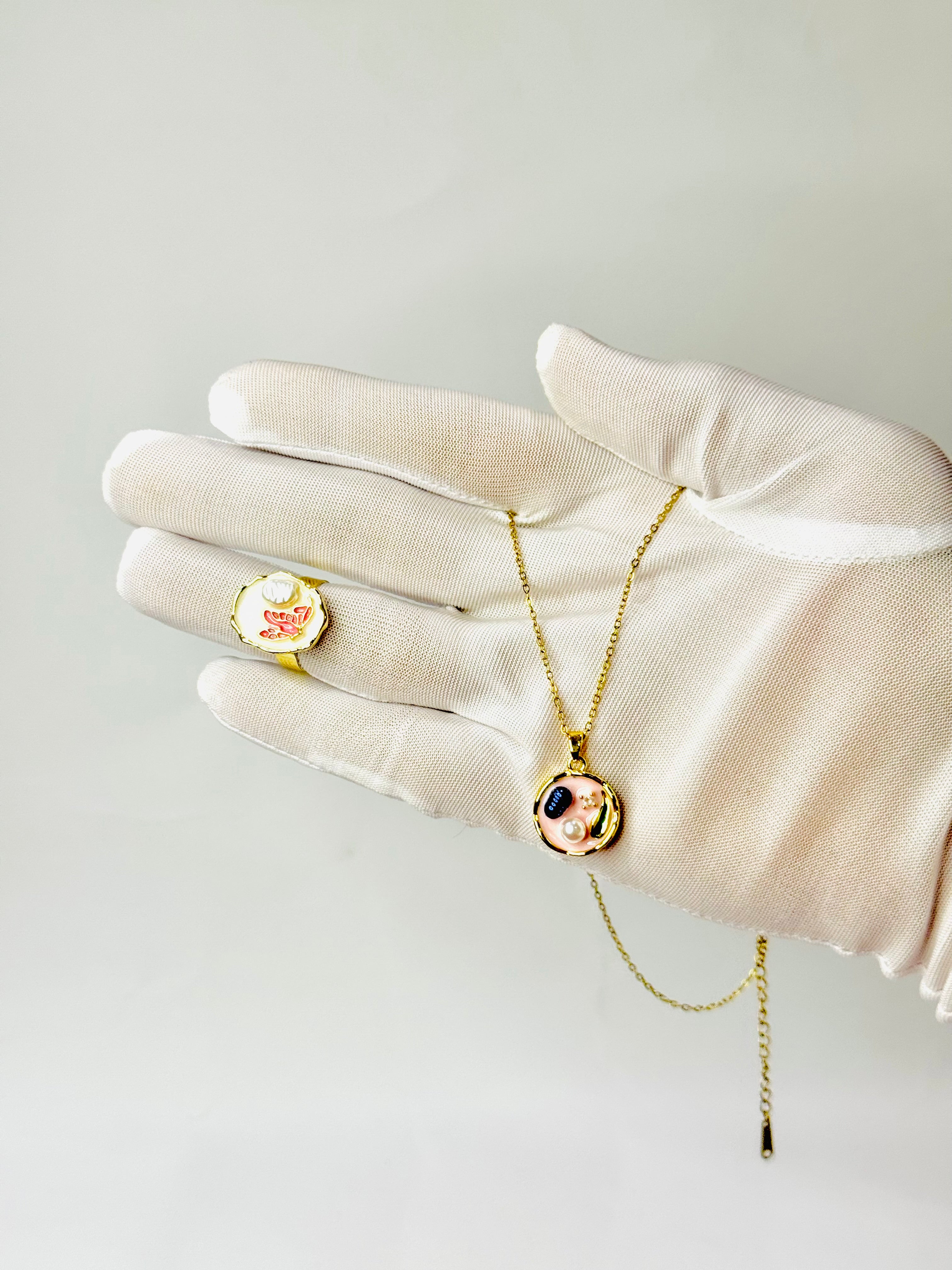 Pink Enamel Lotus Pendant Necklace & Ring Combo – Gold-Plated | Alish Jewellery