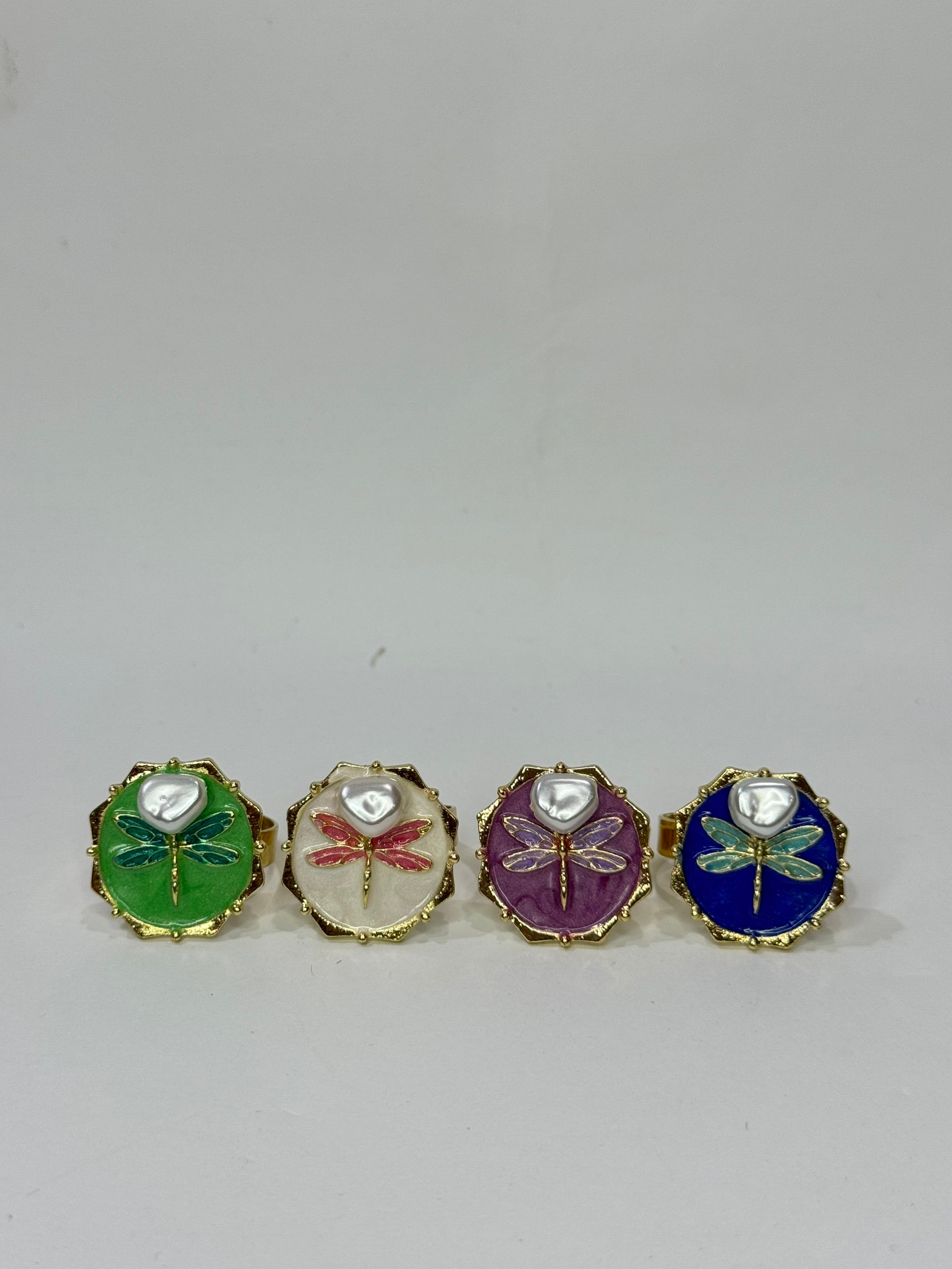 Dragonfly Charm Adjustable Rings – 4 Color Pastel Collection