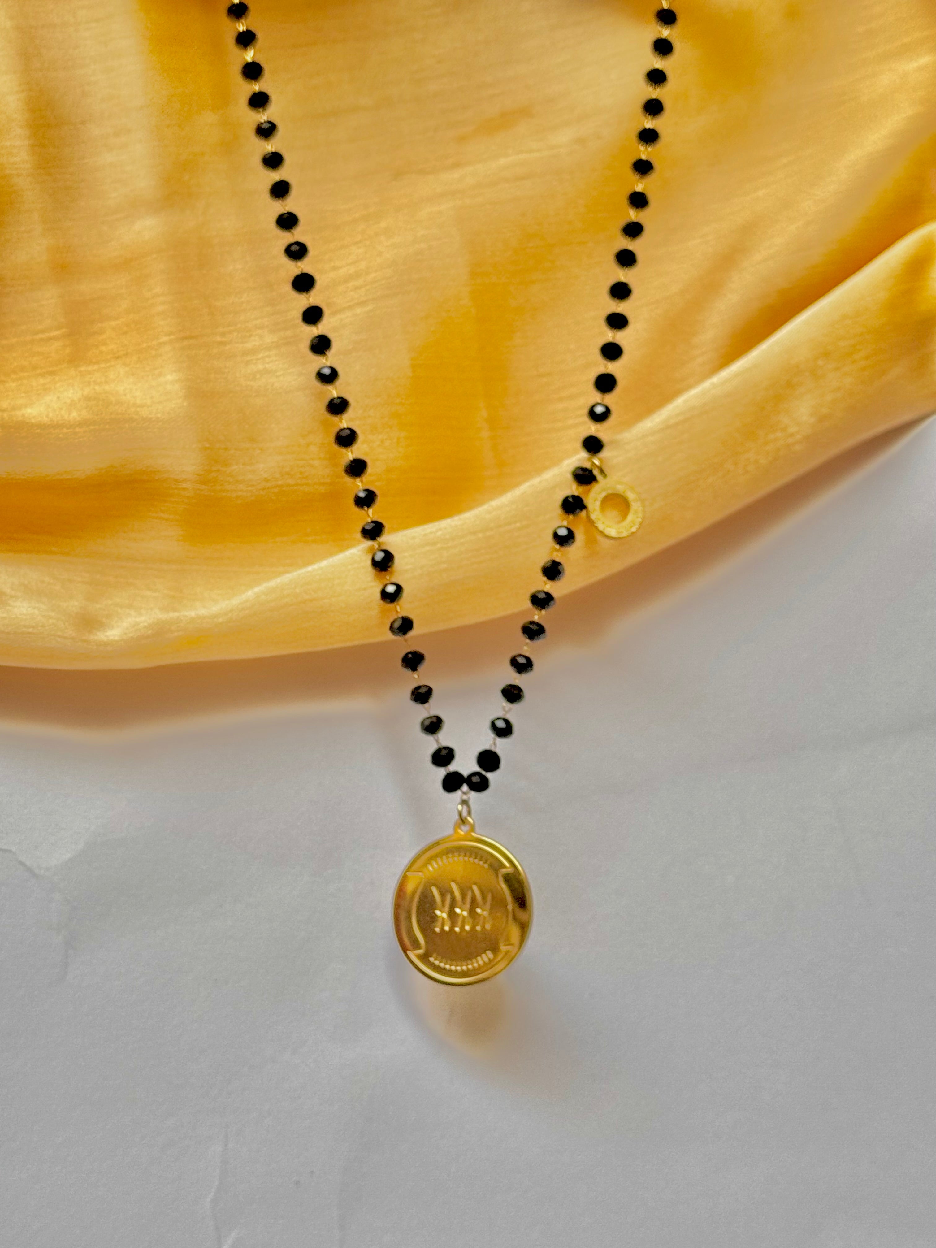 Black Beaded Mangalsutra with Gold-Toned Pendant | Alish Jewellery