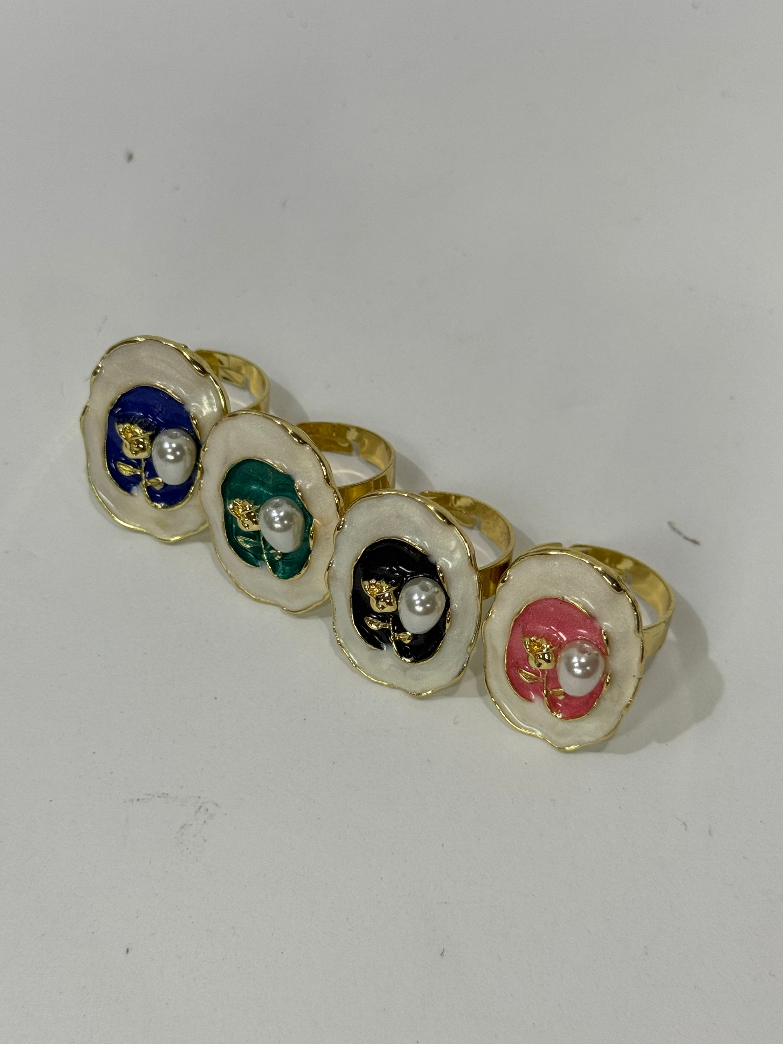 Pearl Accent Mother of Pearl Adjustable Rings – 4 Color Set