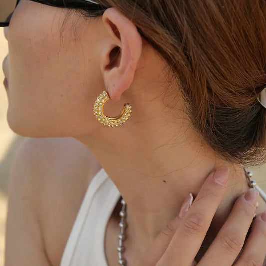 Gold pave hoop earrings❤️