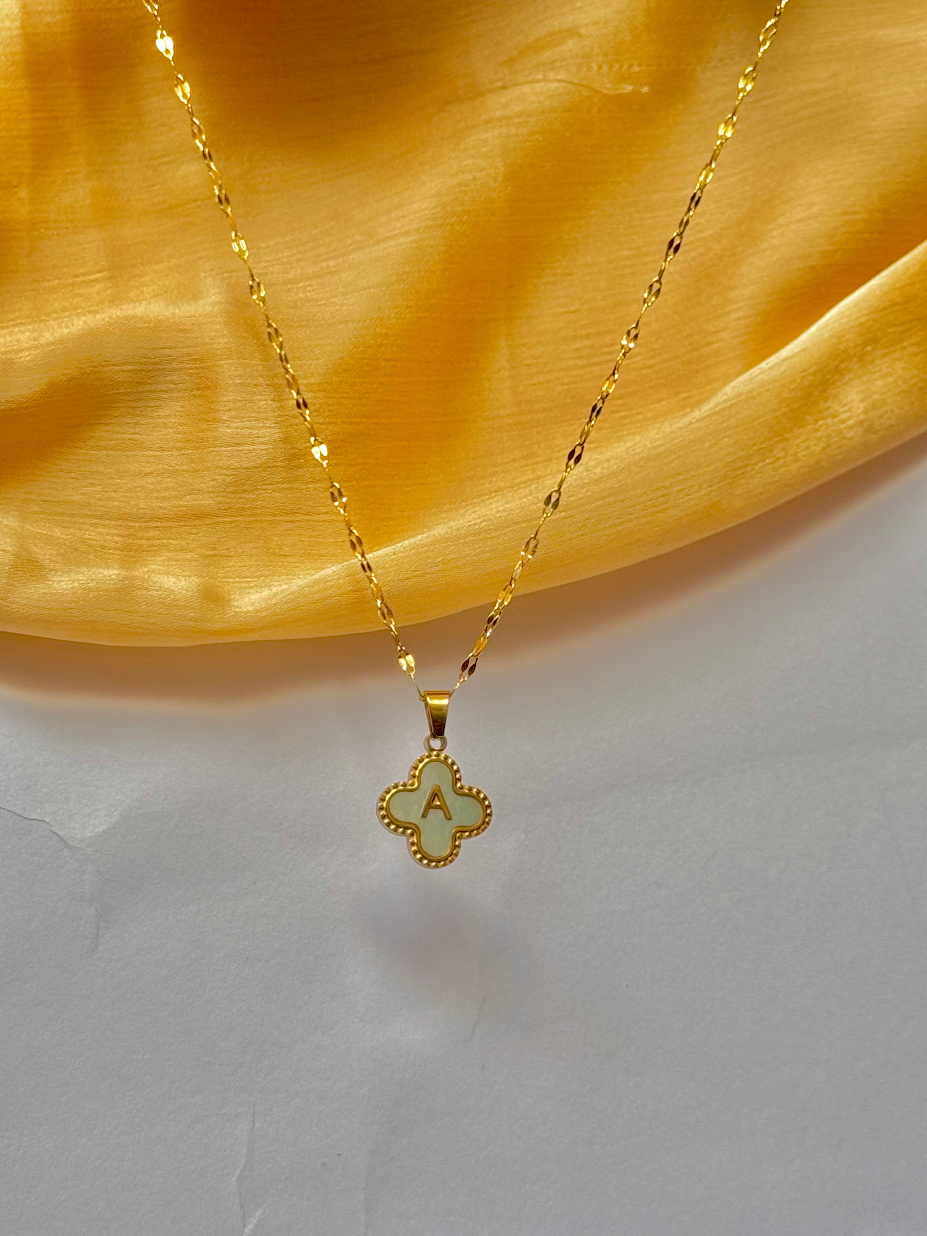 Gold Four-Leaf Clover Necklace with Initial Pendant – A | Alish Jewellery