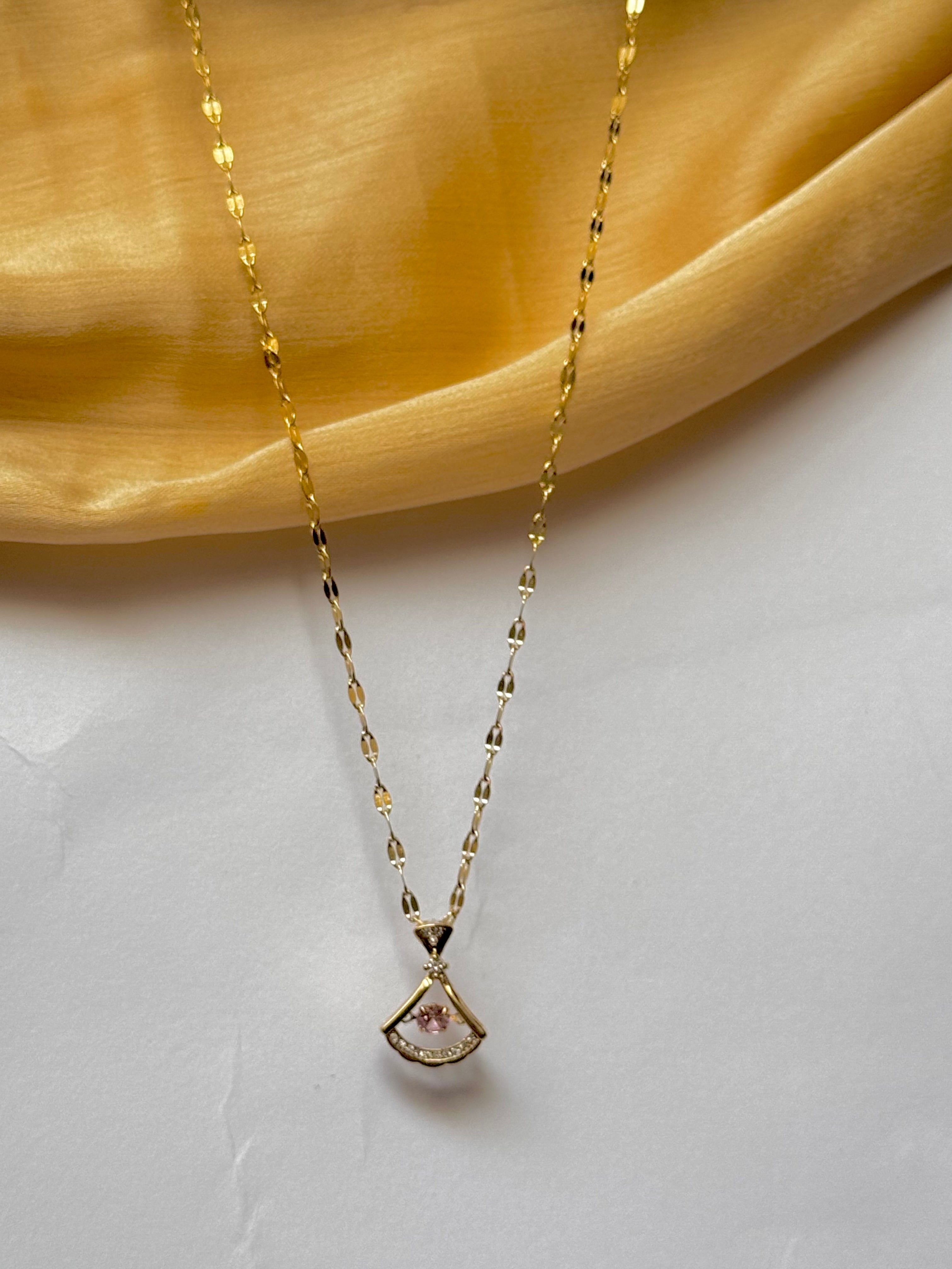Elegant Gold Necklace with Pink Gemstone Pendant | Alish Jewellery