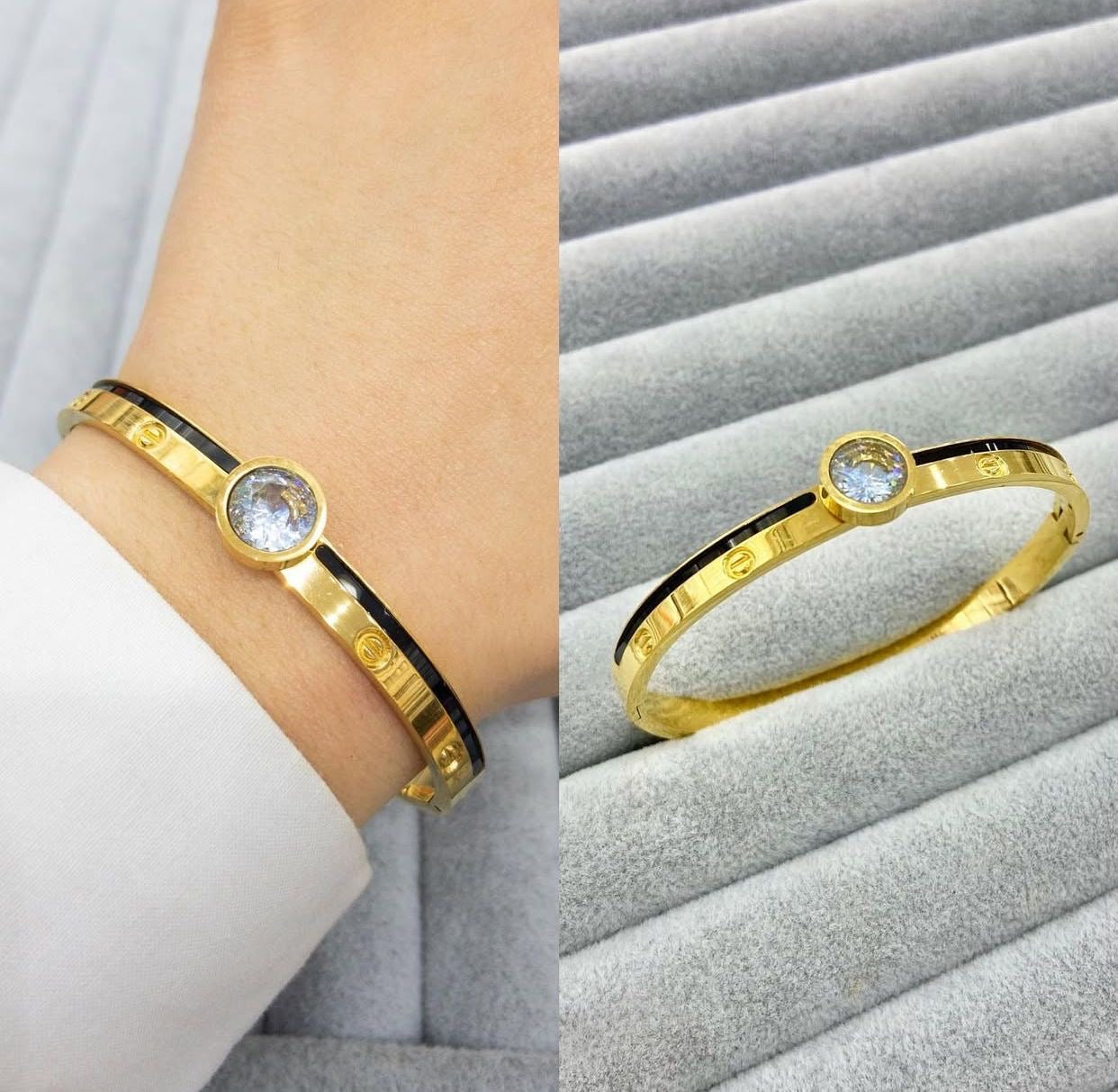 Gold Cartier Bangle with Crystal Accent