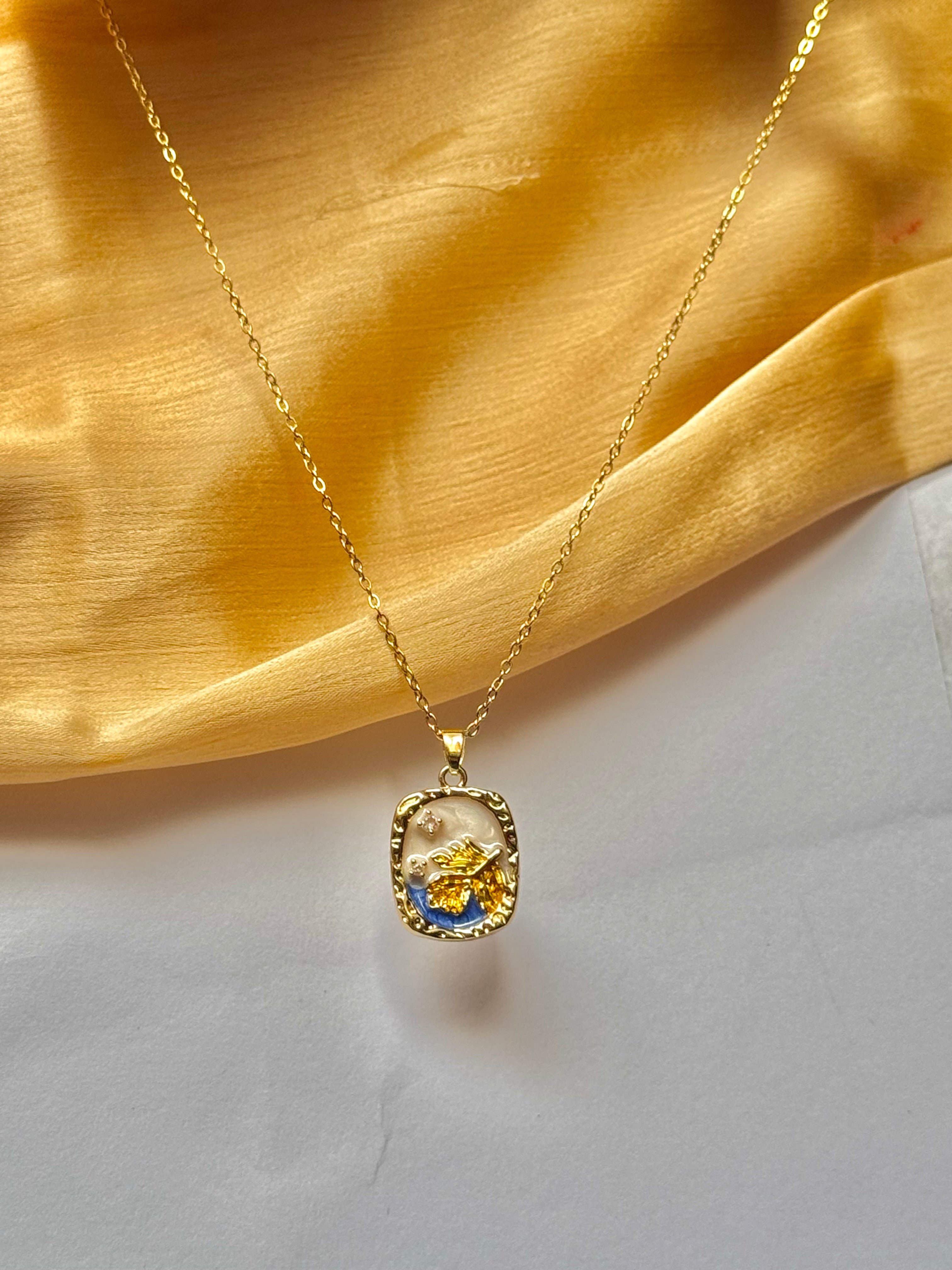 Elegant Gold Chain with Blue Enamel Lotus Pendant | Alish Jewellery