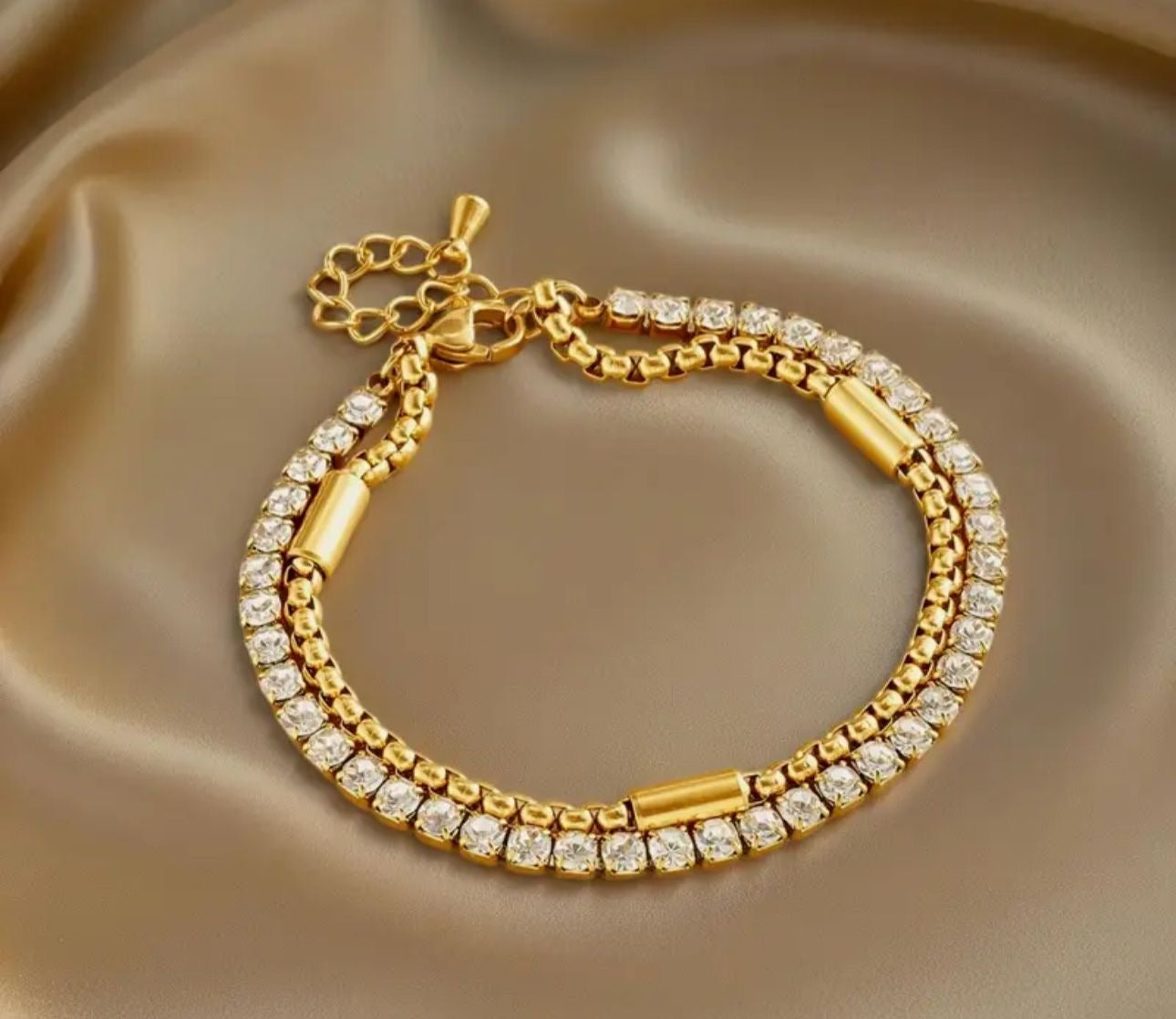 "Sparkling Gold Diamond Tennis Bracelet"