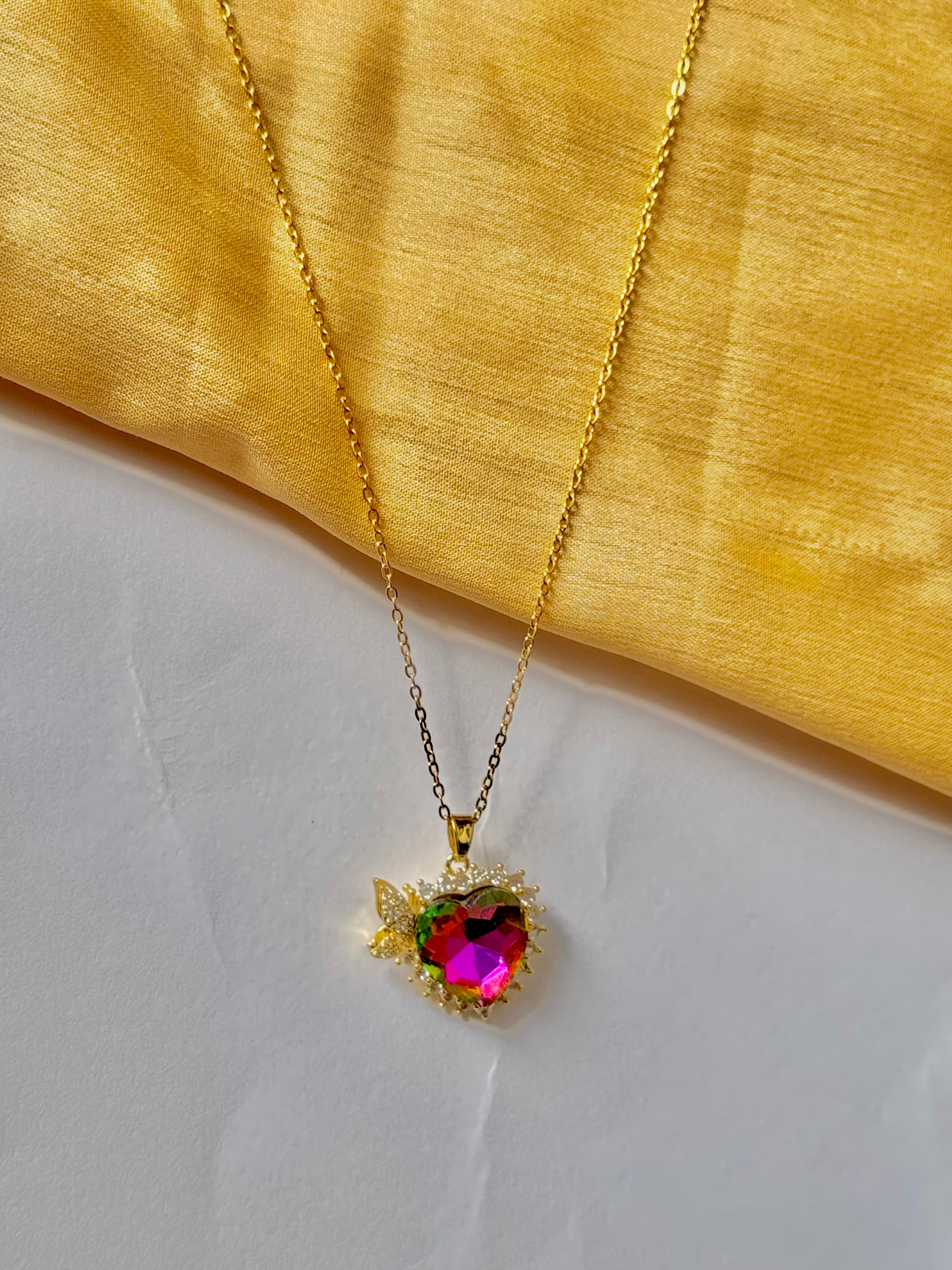 Heart-Shaped Crystal Pendant Necklace with Gold Chain | Alish Jewellery