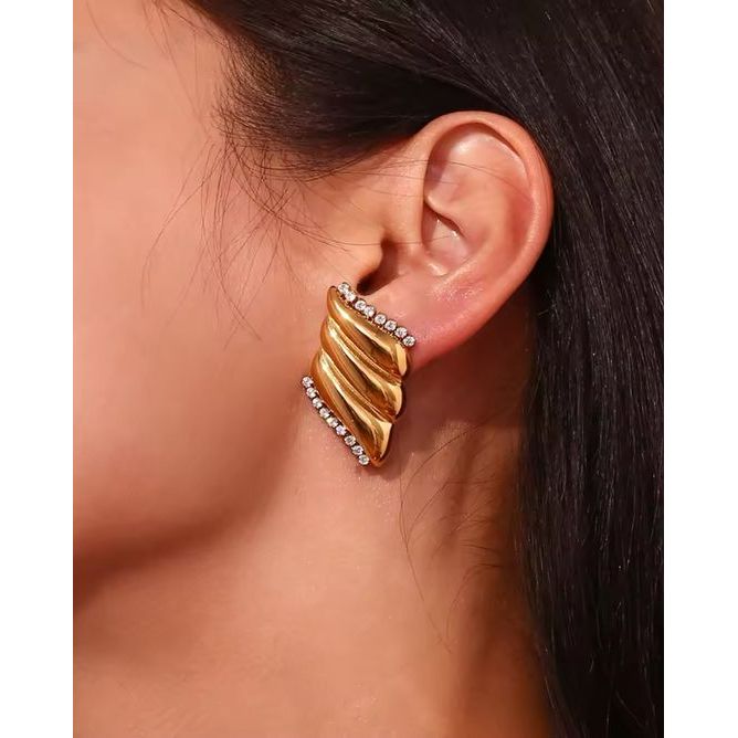 Gold Twist Rhinestone Earrings – Glamorous Statement Shine