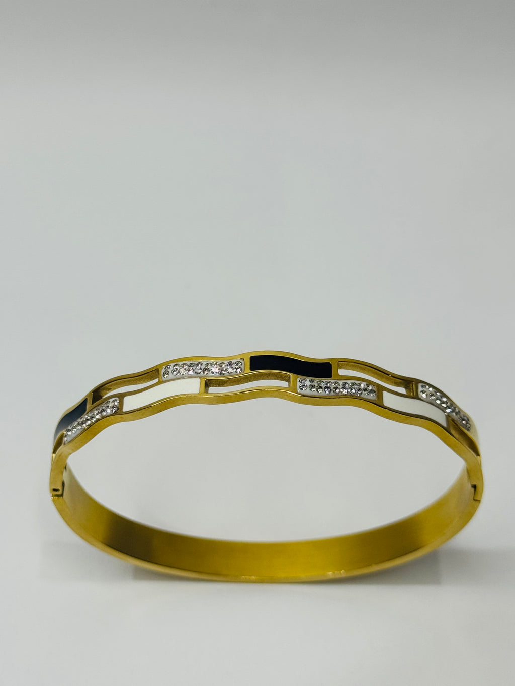 Modern Wave Design Gold Bangle with Crystals ✨🌊