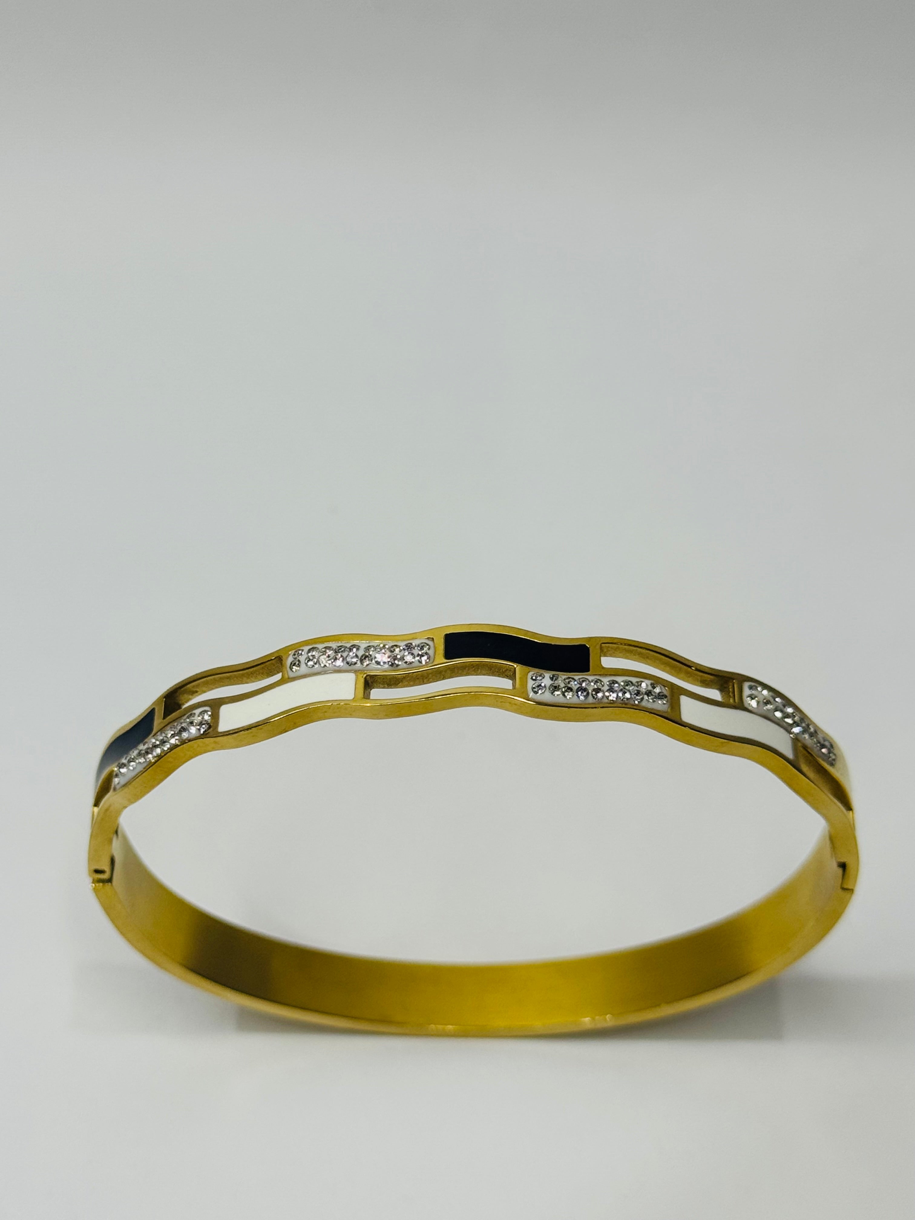 Modern Wave Design Gold Bangle with Crystals ✨🌊