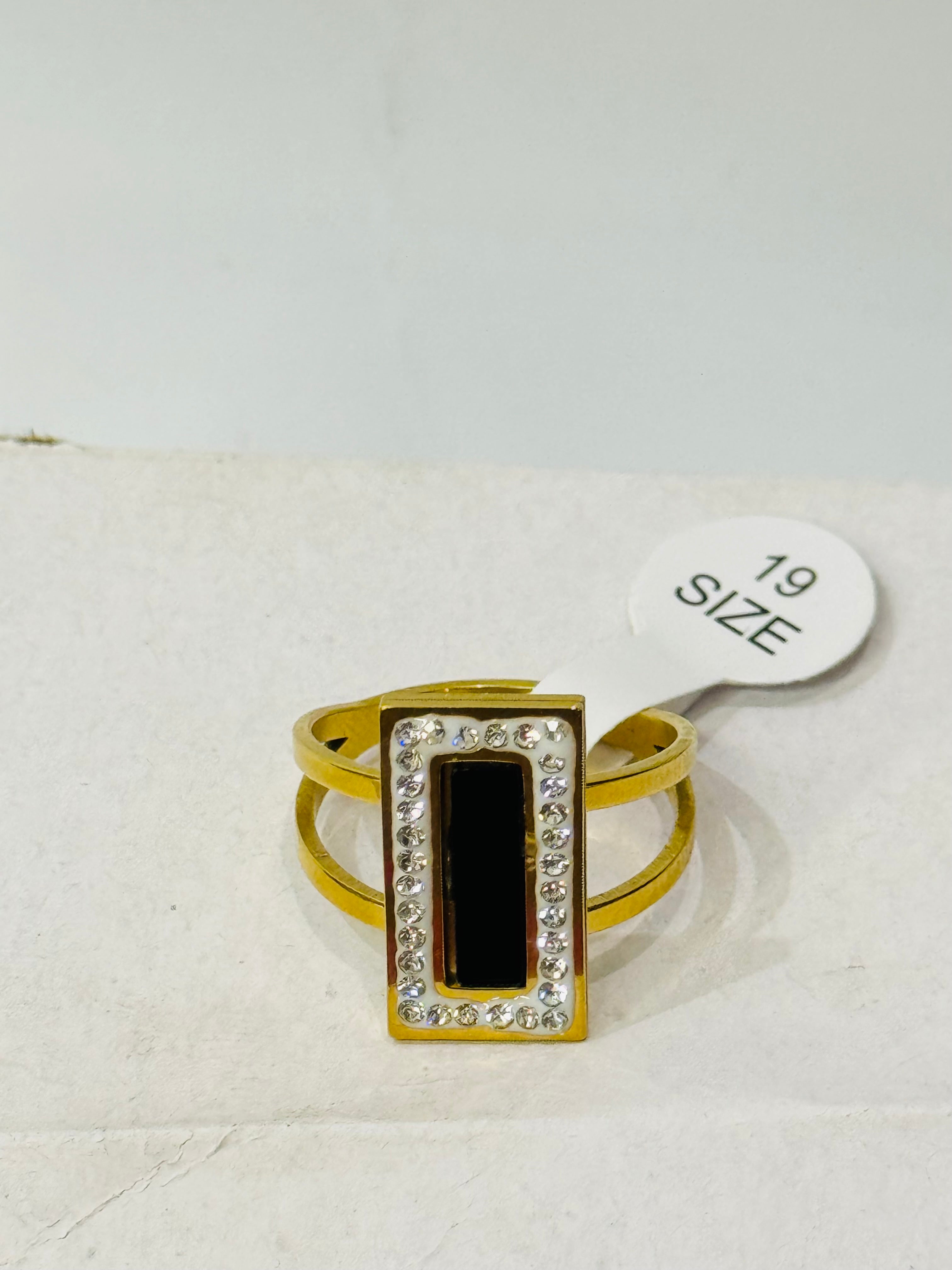 Gold Rectangle Black Onyx Ring with Diamond Accents – Statement Jewelry