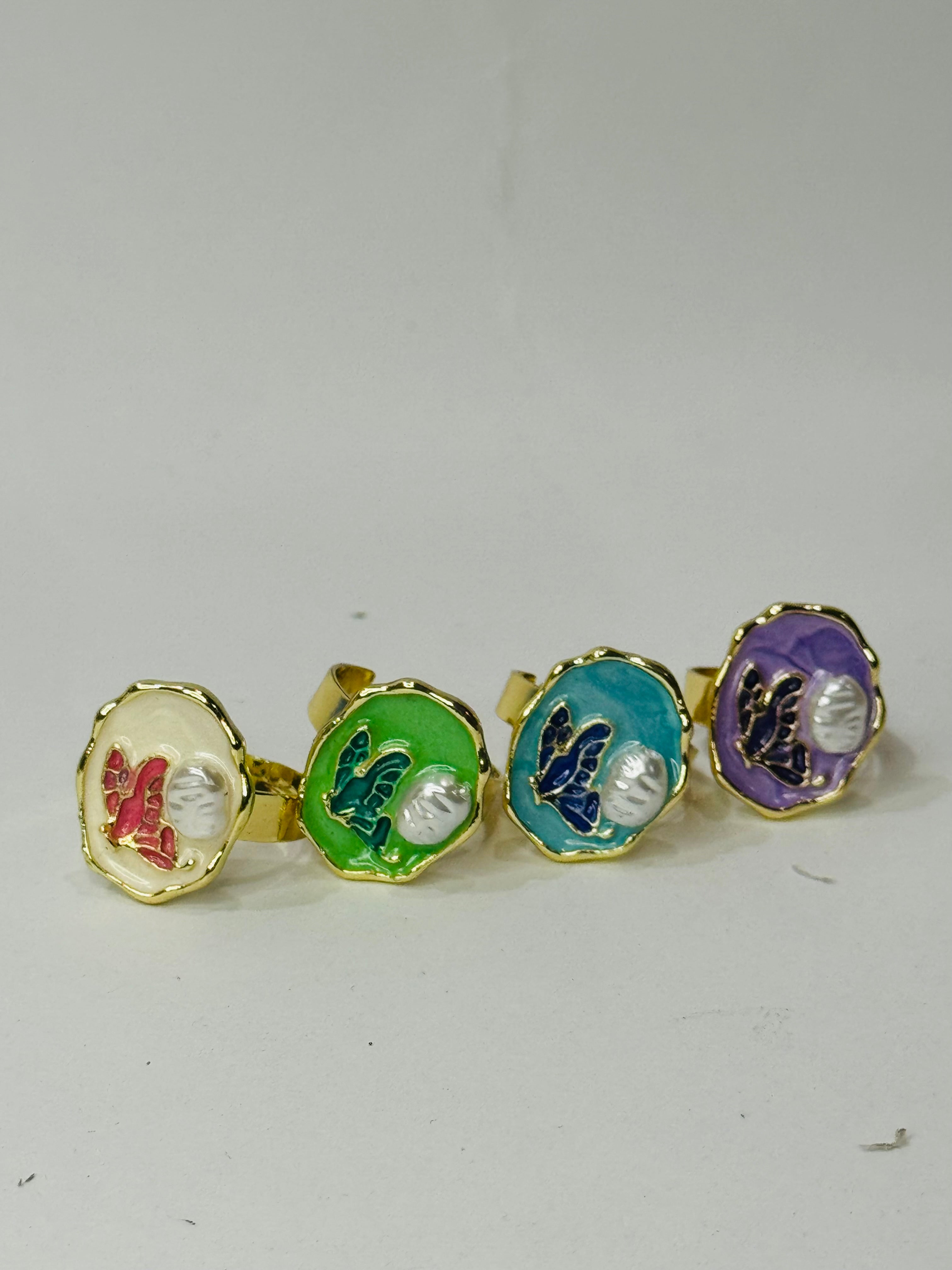 Butterfly Bliss Adjustable Rings Set – 4 Color Pastel Collection