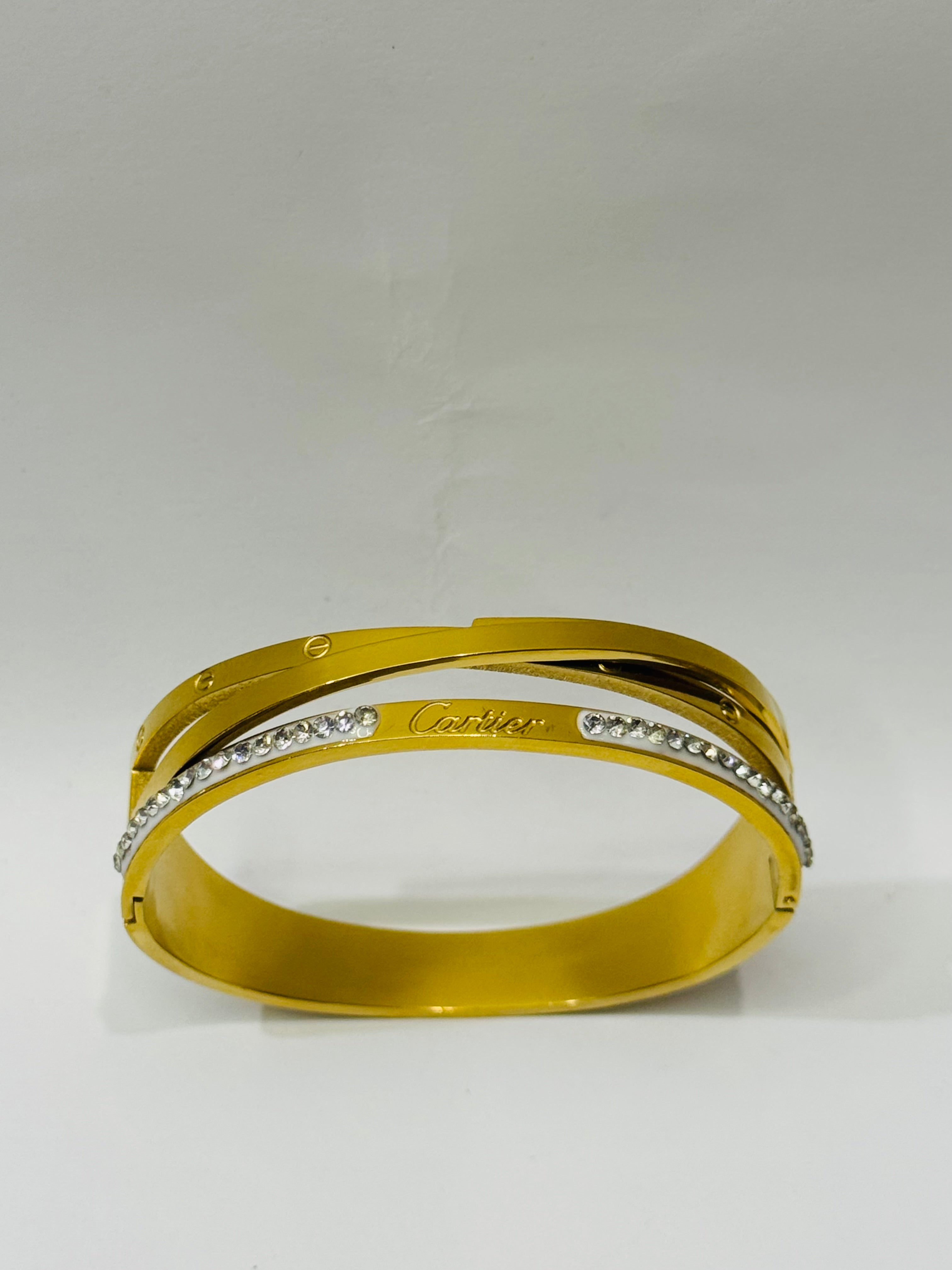 Cartier-Inspired Gold & Diamond Accent Bangle