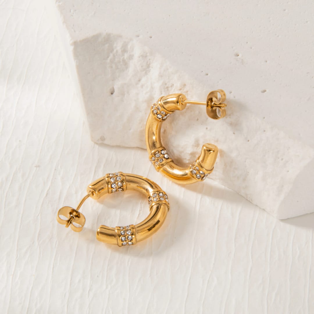 Gold Crystal Horseshoe Hoop Earrings – Bold & Elegant