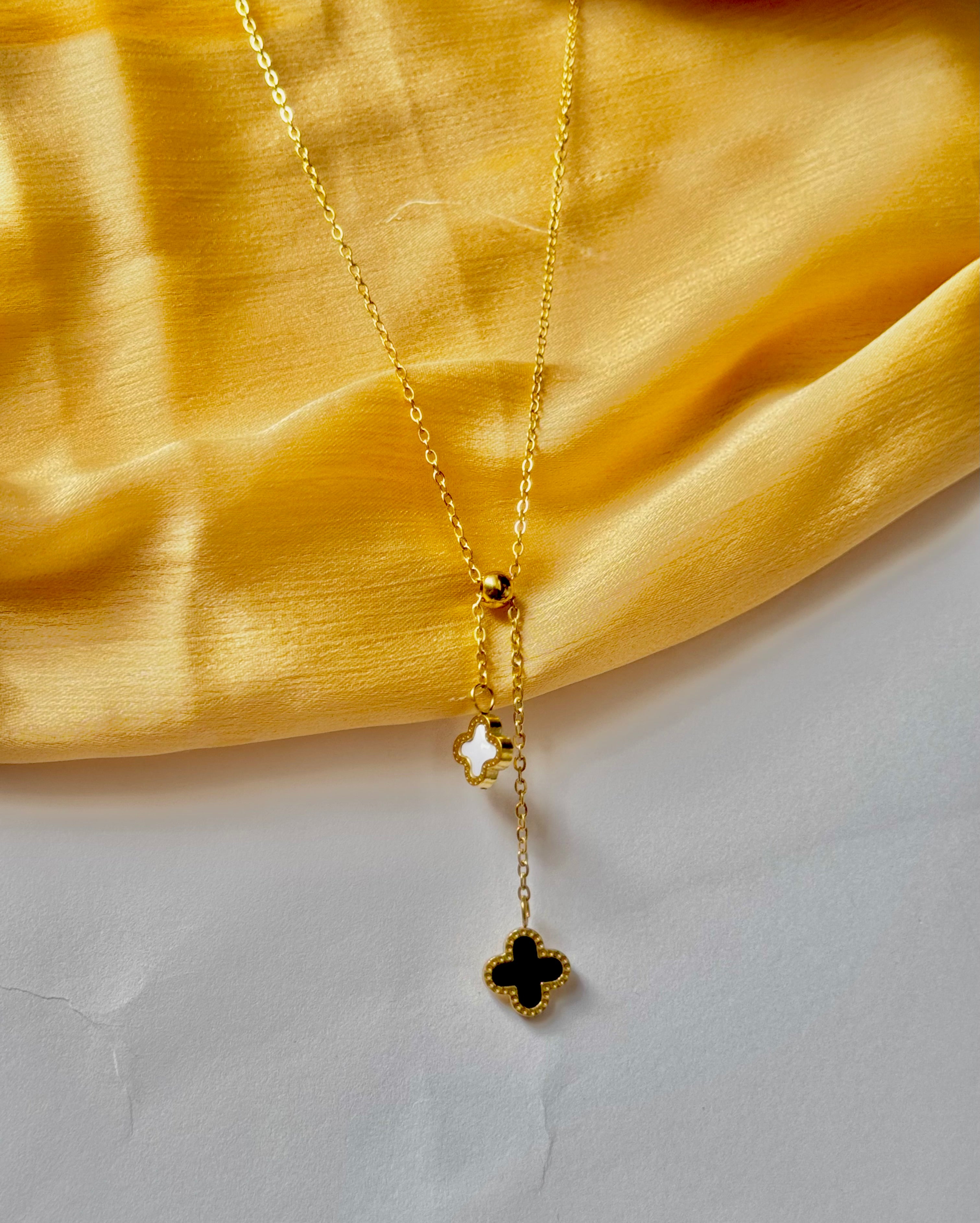 Elegant Gold Y-Necklace with Clover Pendant | Alish Jewellery