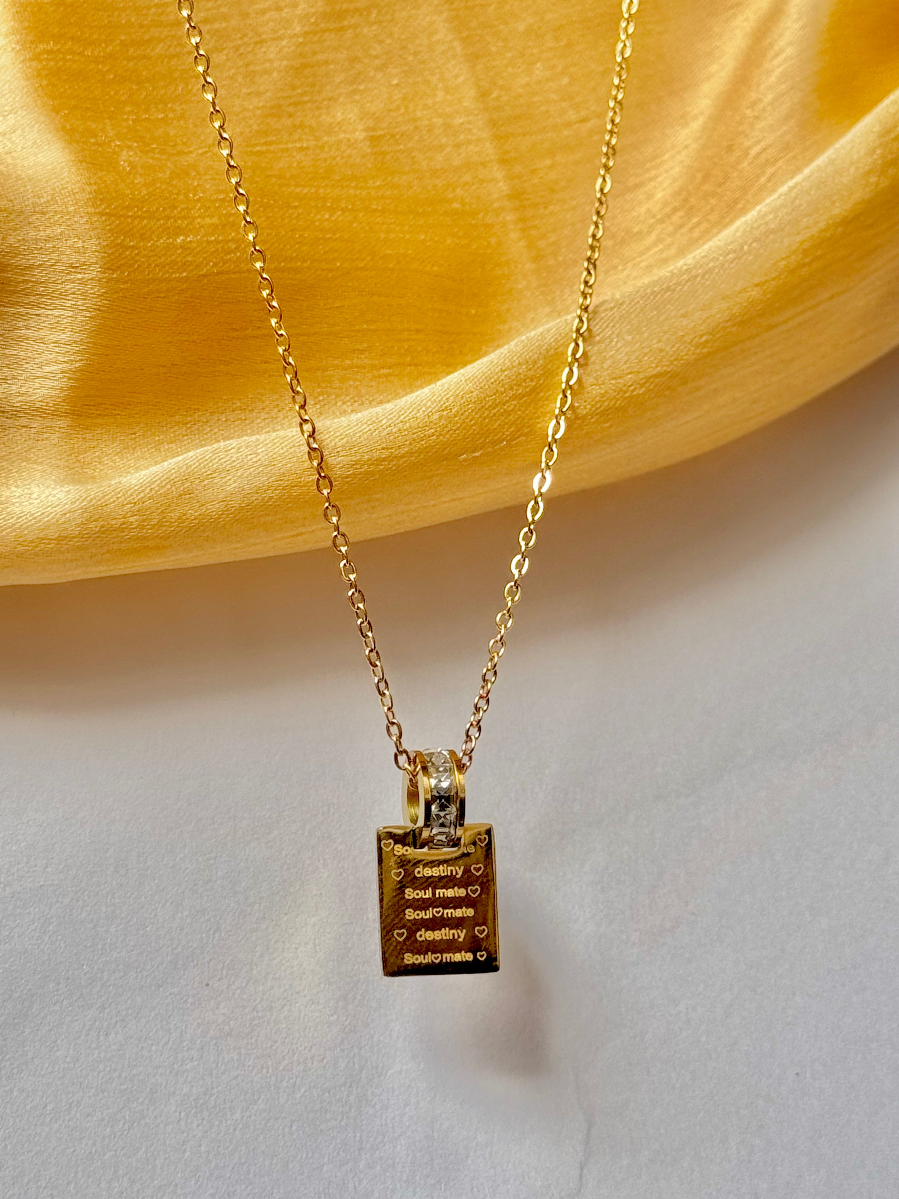 Gold Pendant Necklace with Destiny & Soulmate Engraved Charm | Alish Jewellery