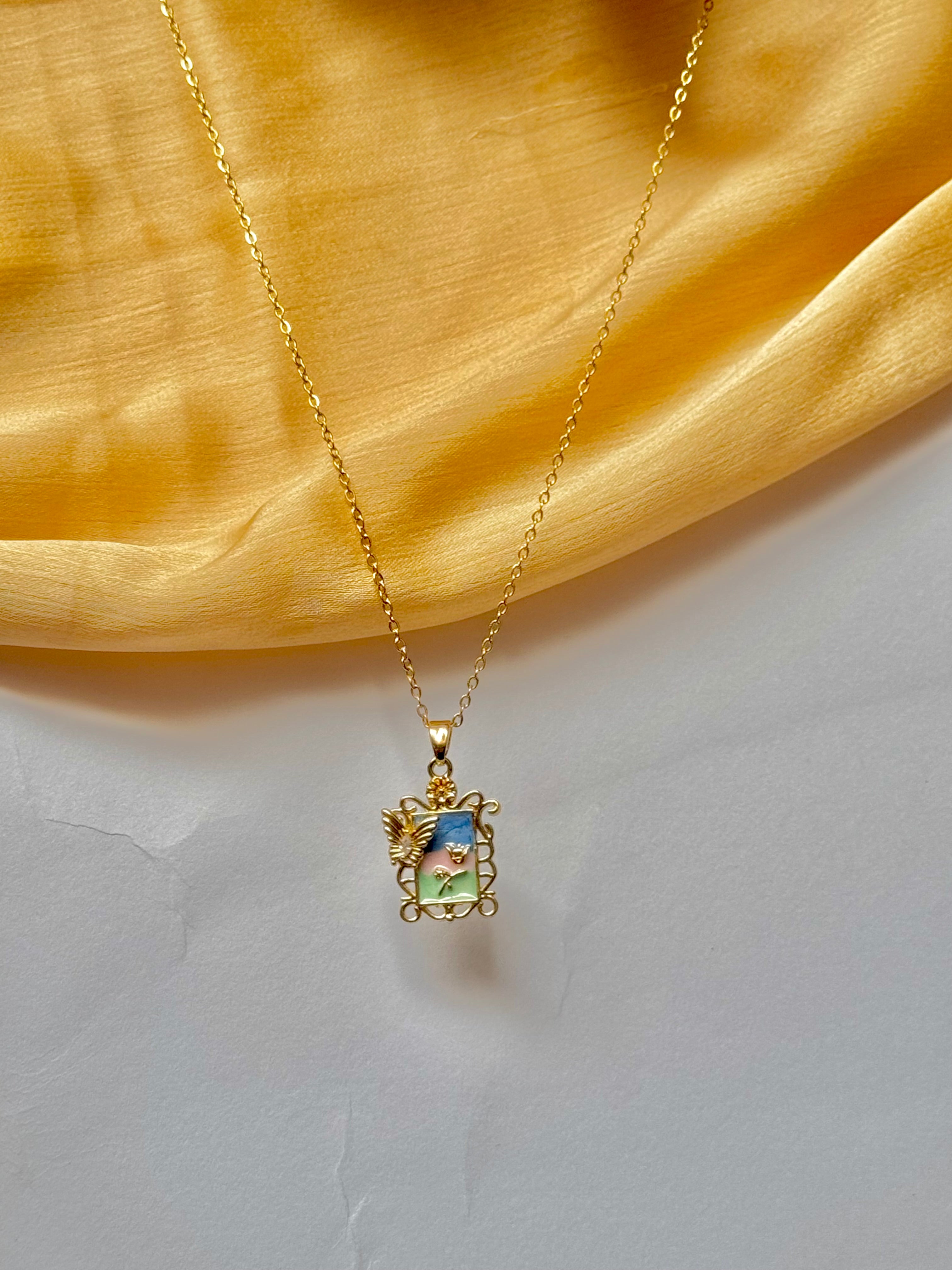 Elegant Gold Chain with Multi Enamel Lotus Pendant