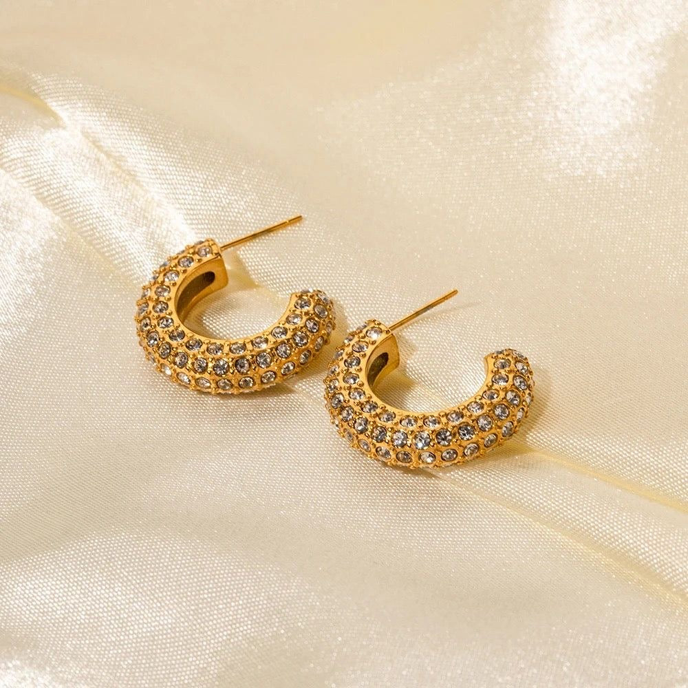 Gold pave hoop earrings❤️