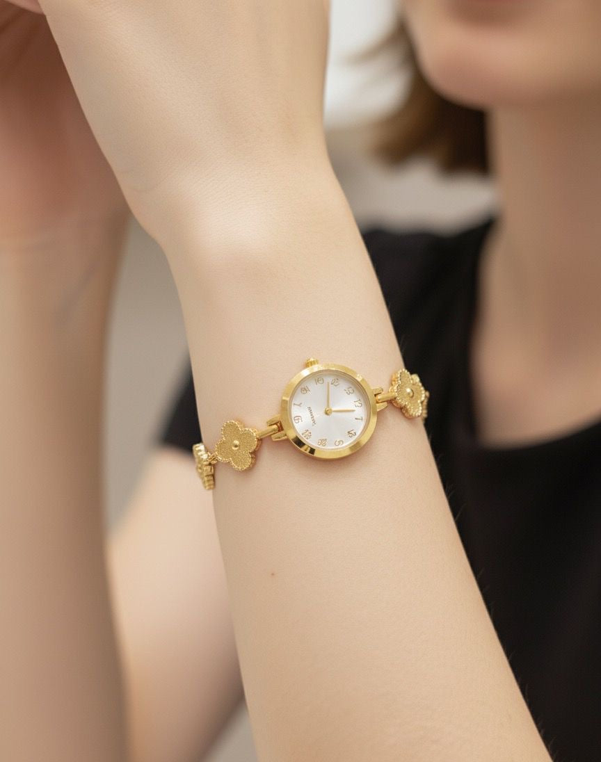 "Floral clover Gold Watch Bracelet"