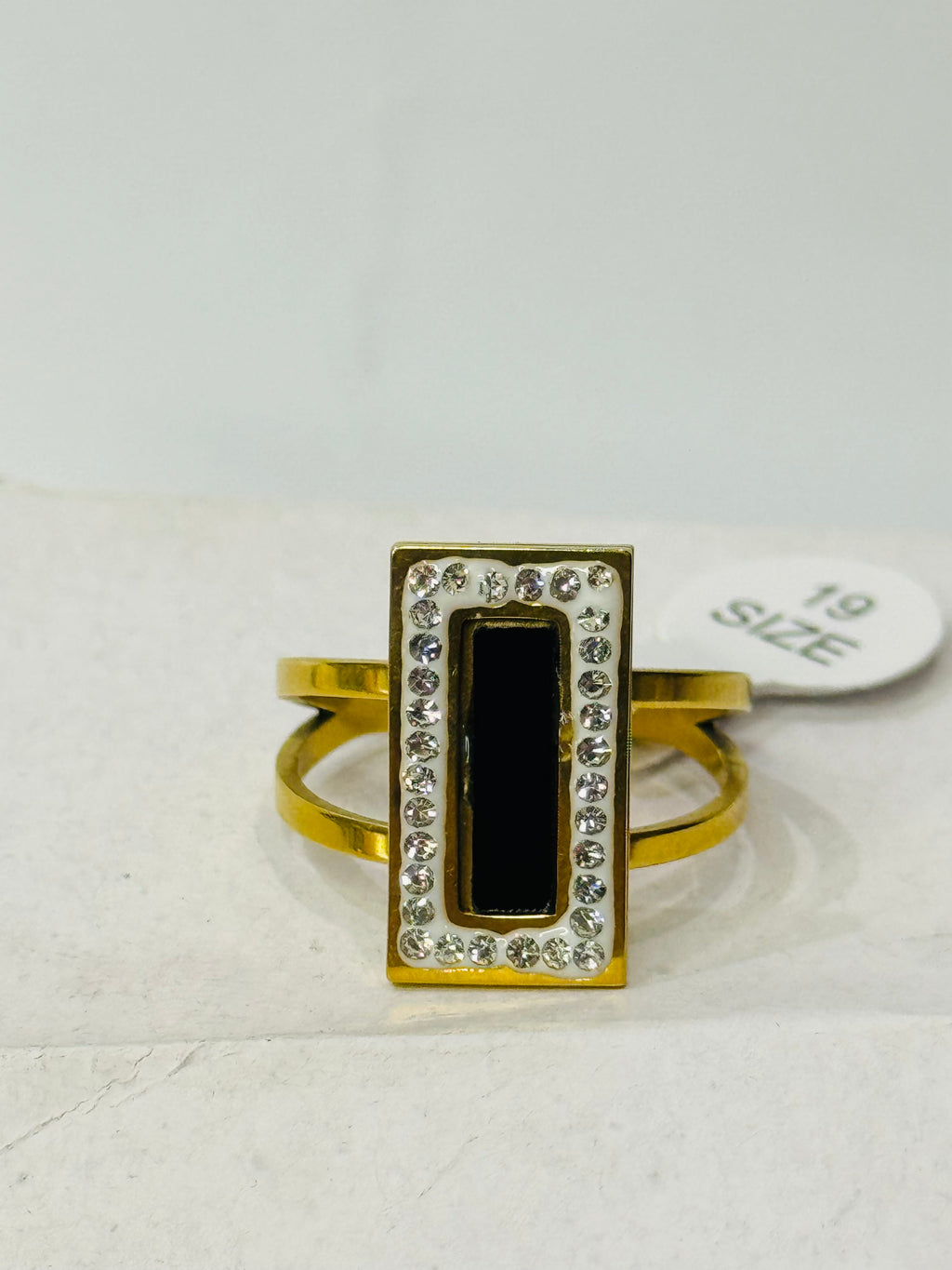 Gold Rectangle Black Onyx Ring with Diamond Accents – Statement Jewelry