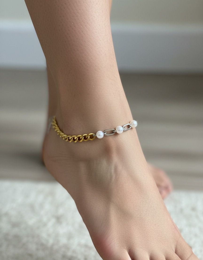 "Gold & Pearl Anklet Charm"