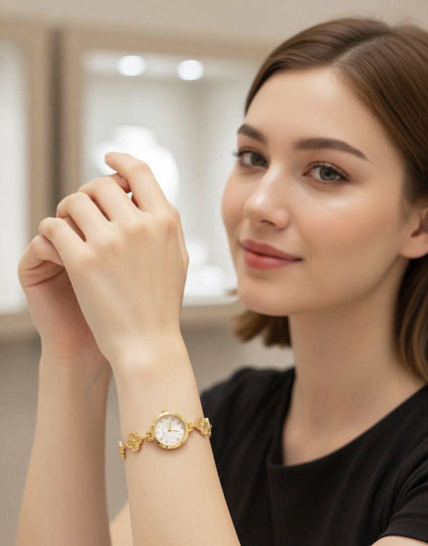 "Floral clover Gold Watch Bracelet"