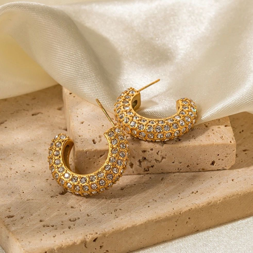 Gold pave hoop earrings❤️