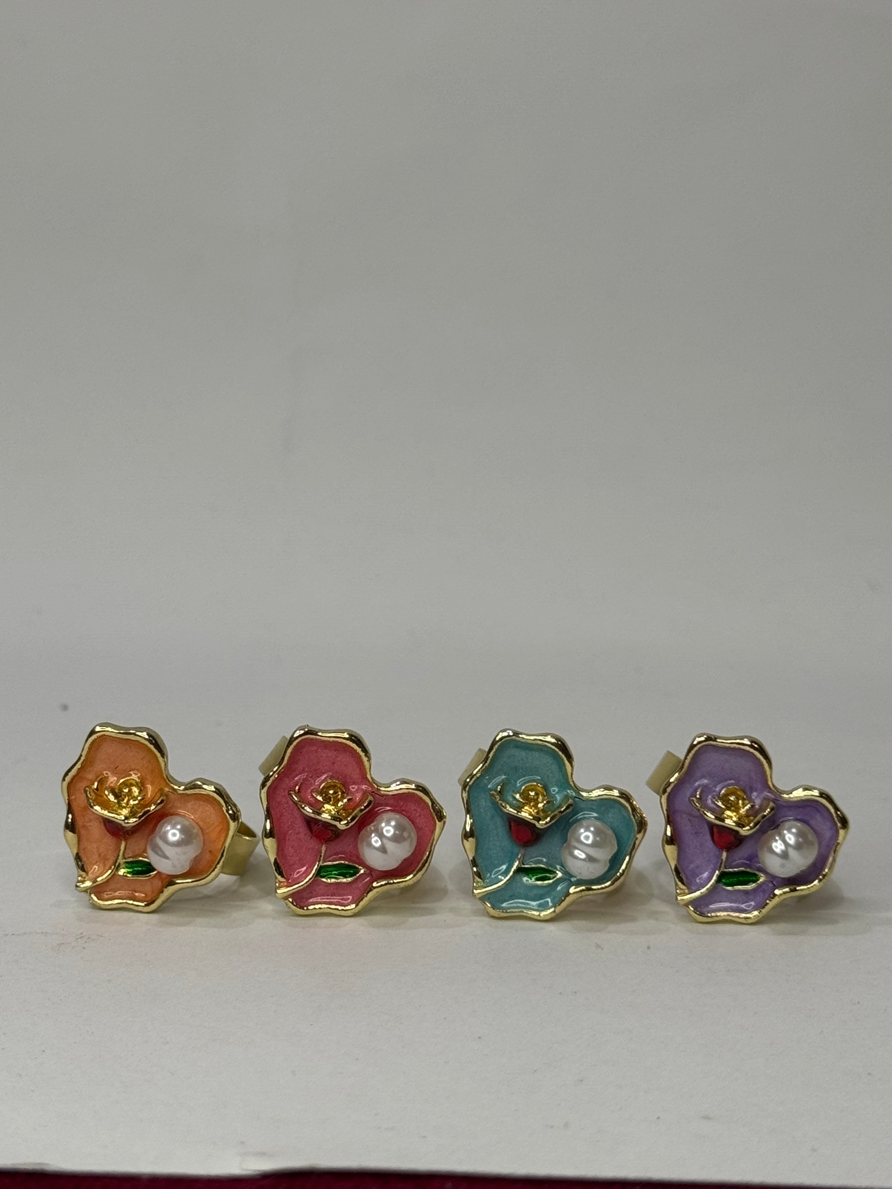 Floral Heart Charm Adjustable Rings Collection – 4 Color Set
