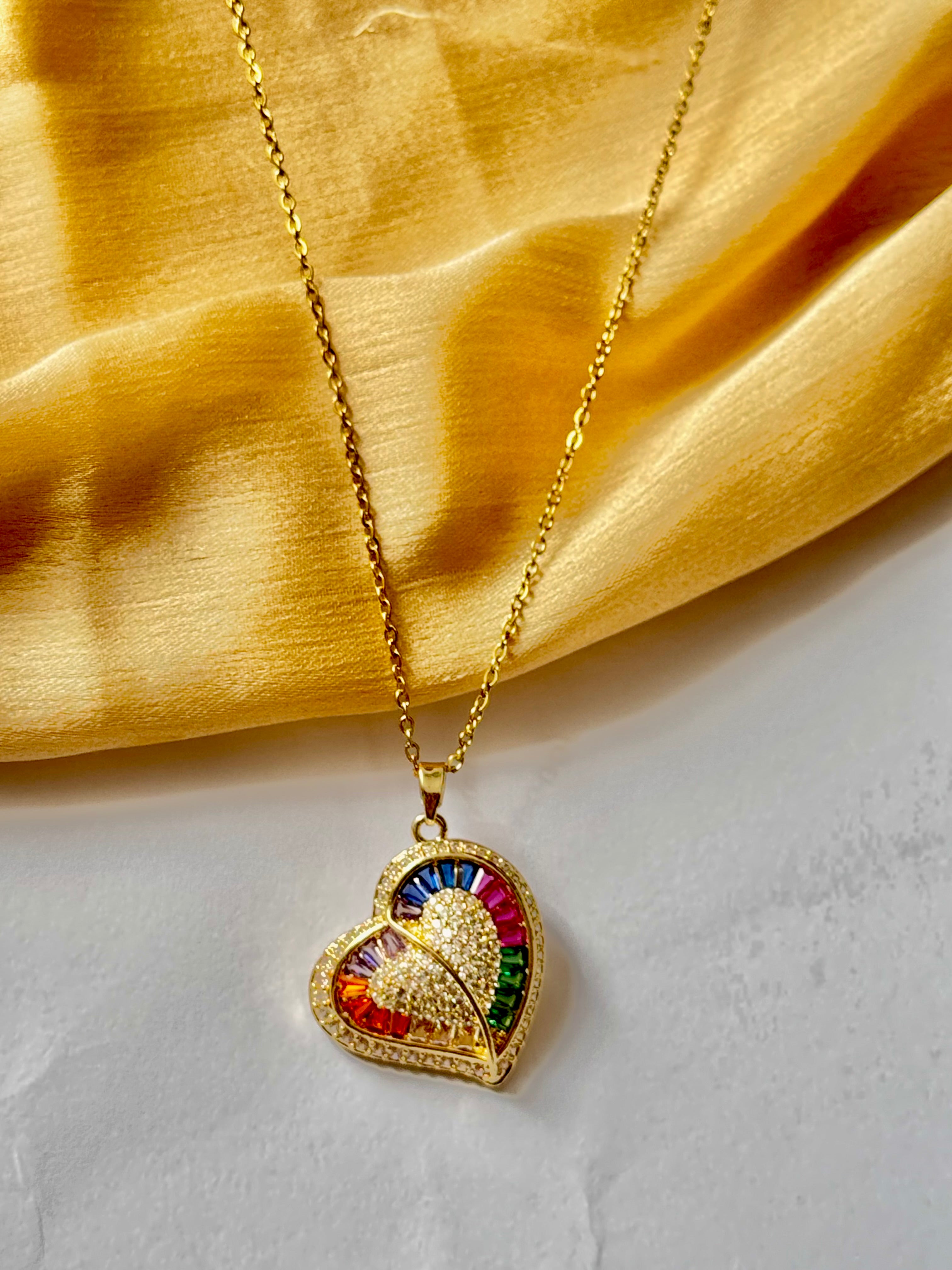 Gold Plated Multi-Color Heart Necklace
