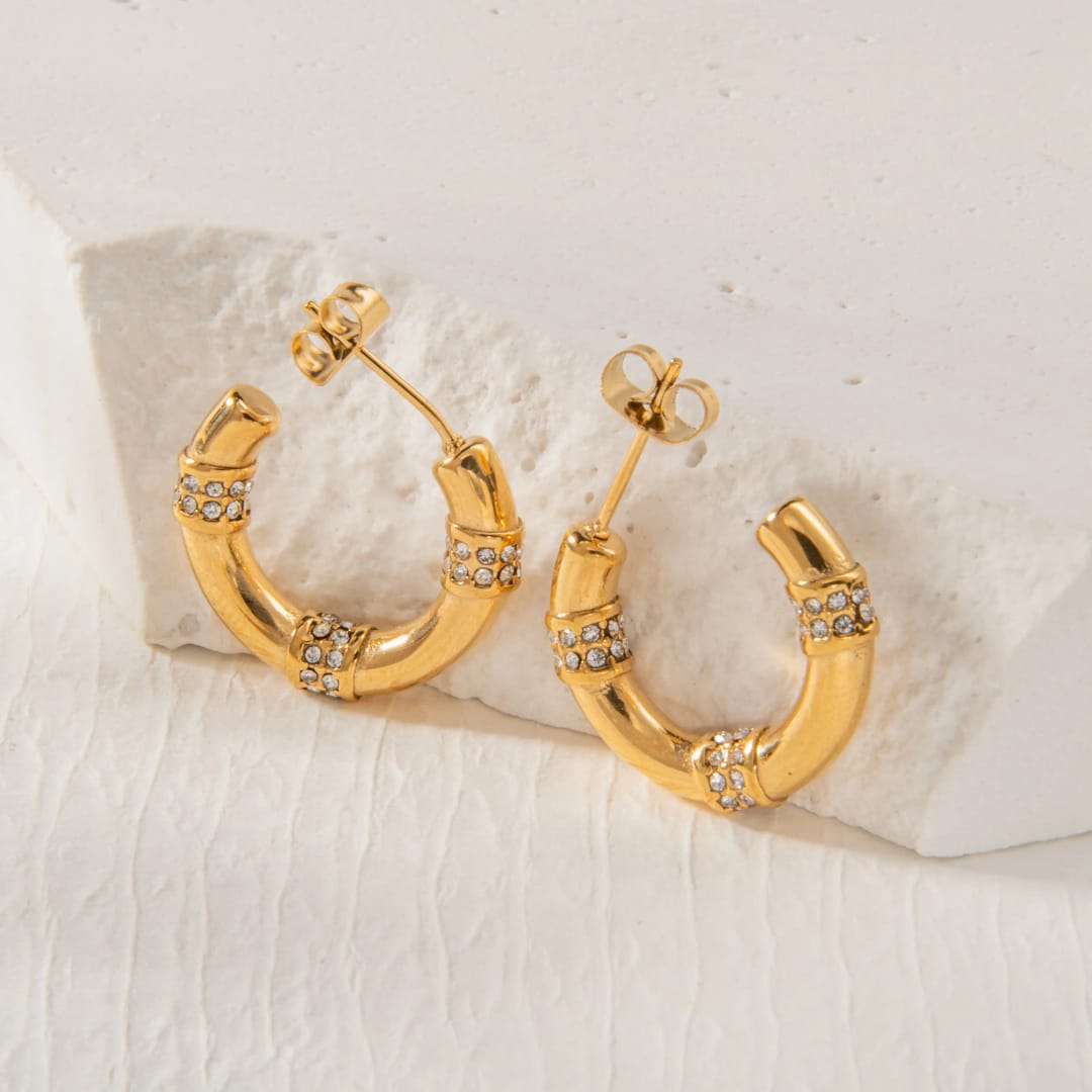 Gold Crystal Horseshoe Hoop Earrings – Bold & Elegant