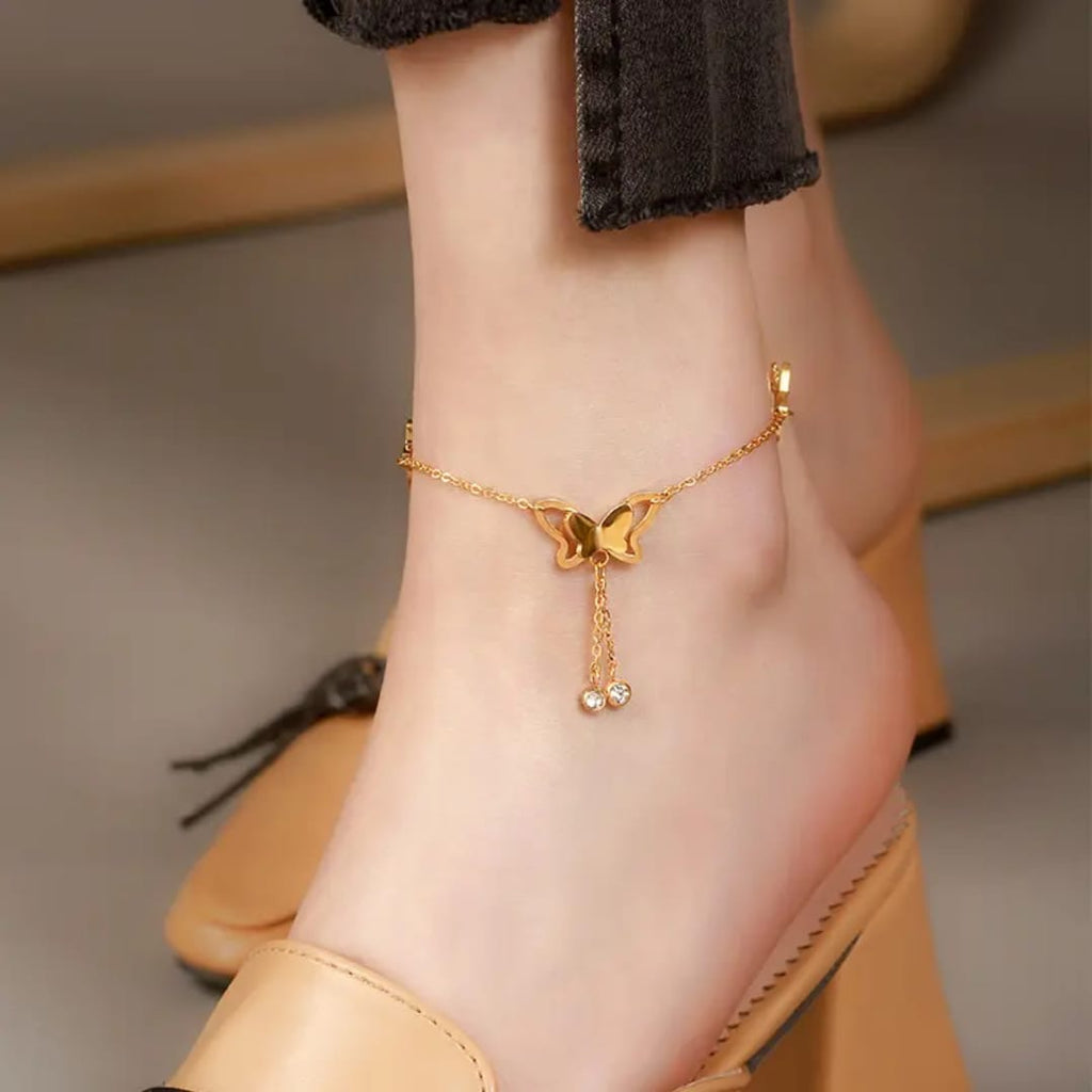 🦋 Butterfly & Clover Gold-Plated Bracelet and anklet