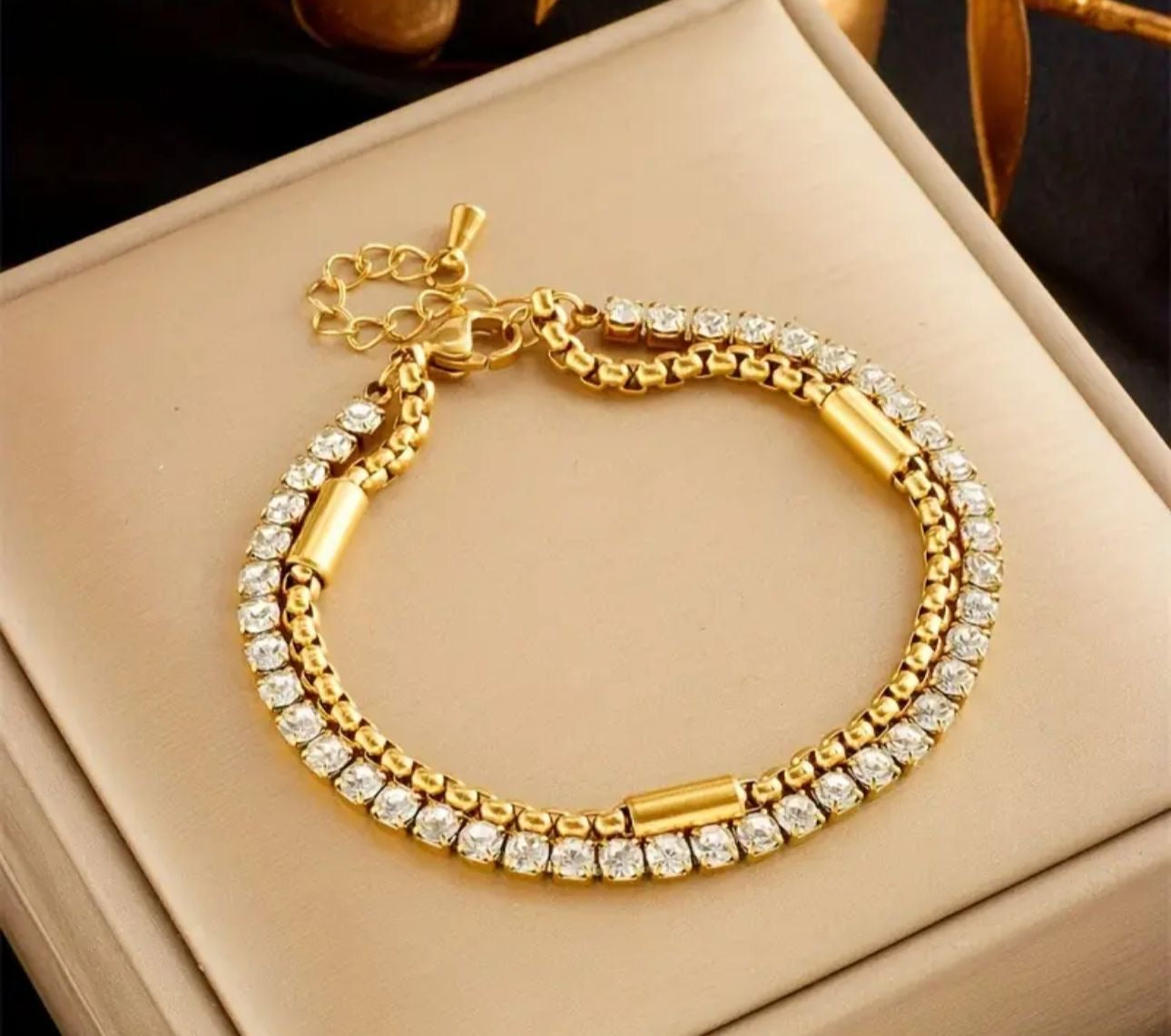 "Sparkling Gold Diamond Tennis Bracelet"