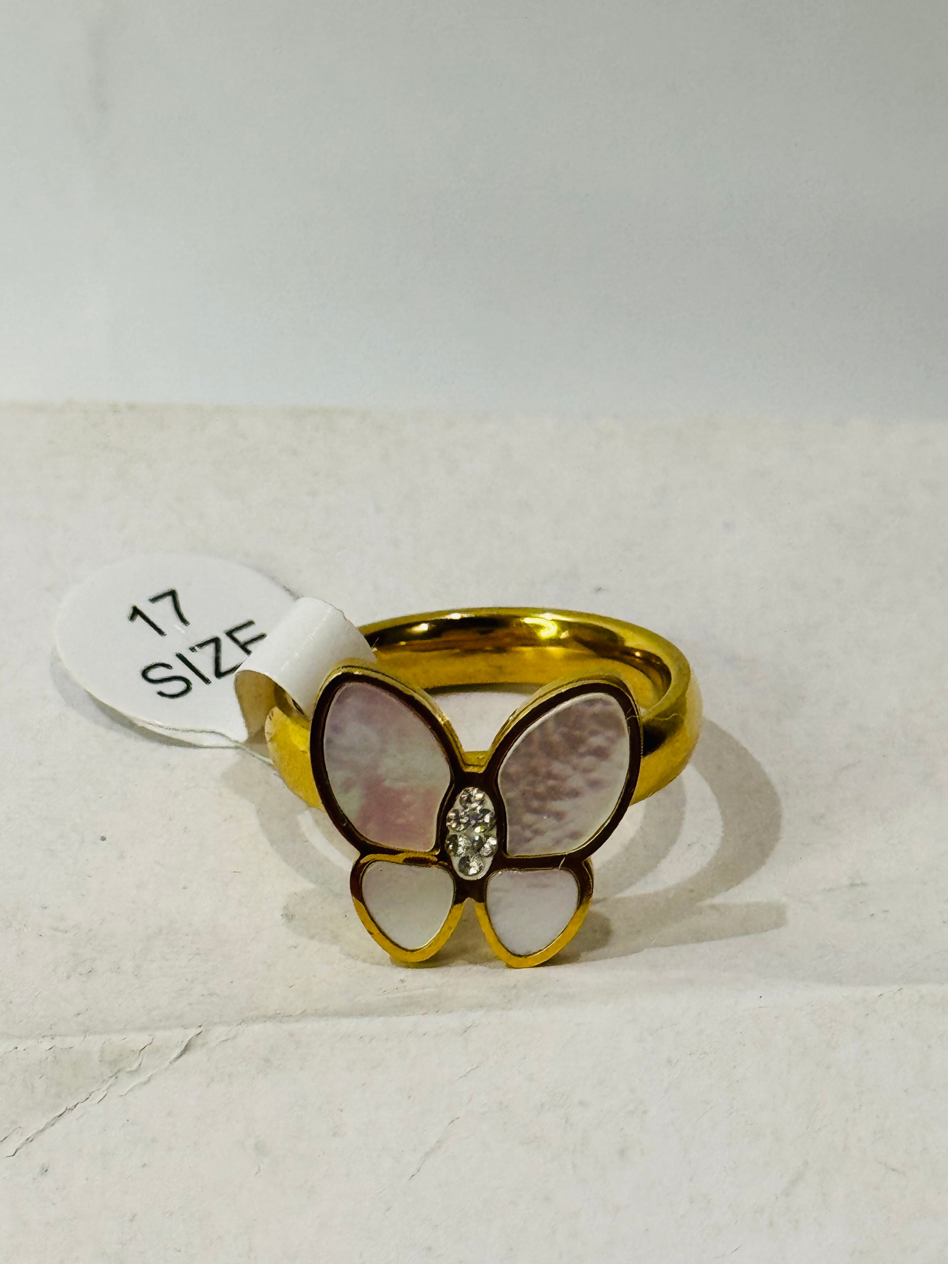 Aurora Butterfly Gold Ring with Gemstone Accents – Adjustable Design