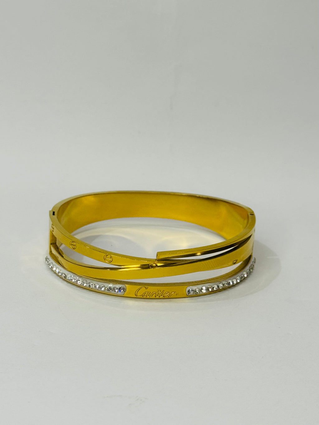 Cartier-Inspired Gold & Diamond Accent Bangle