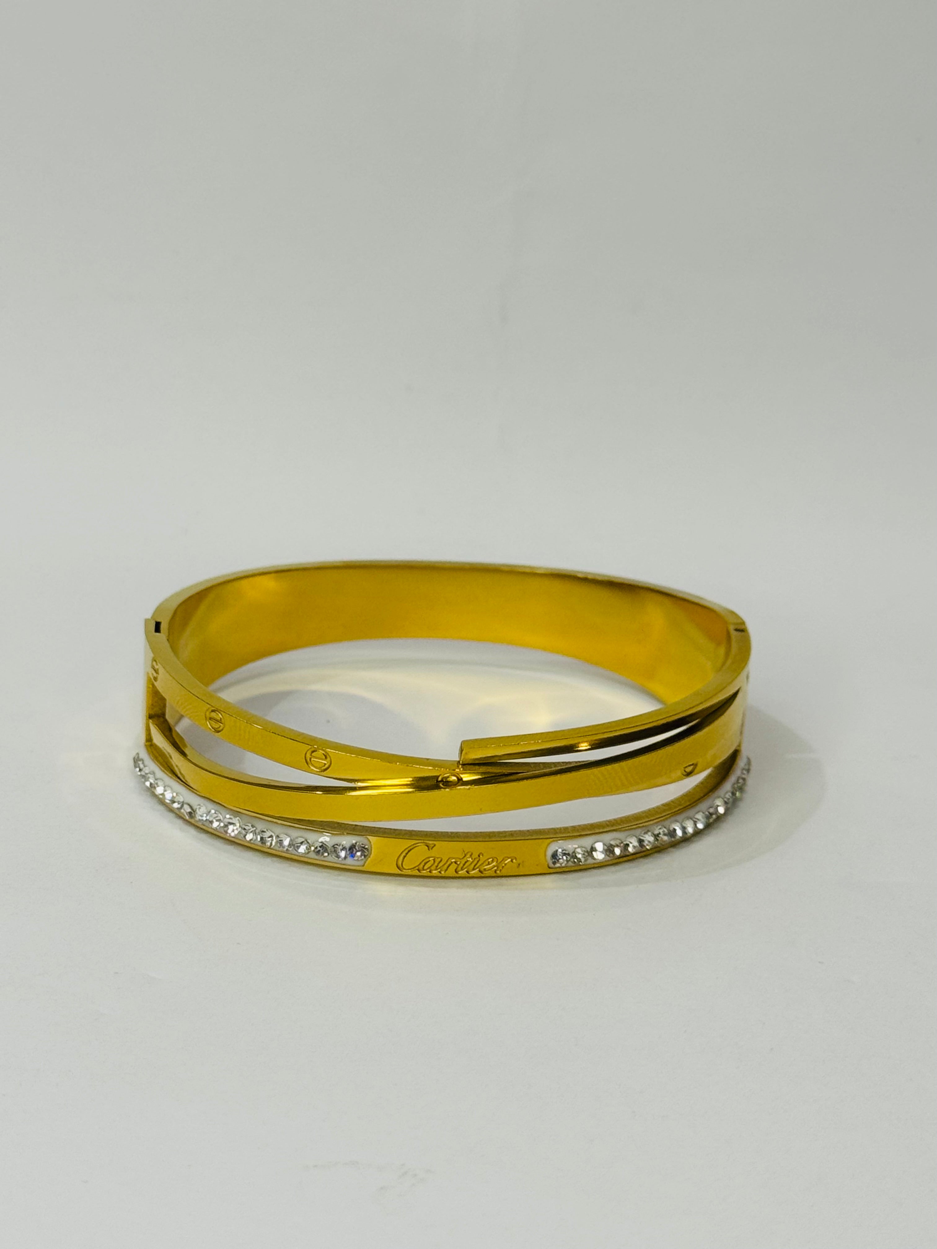 Cartier-Inspired Gold & Diamond Accent Bangle