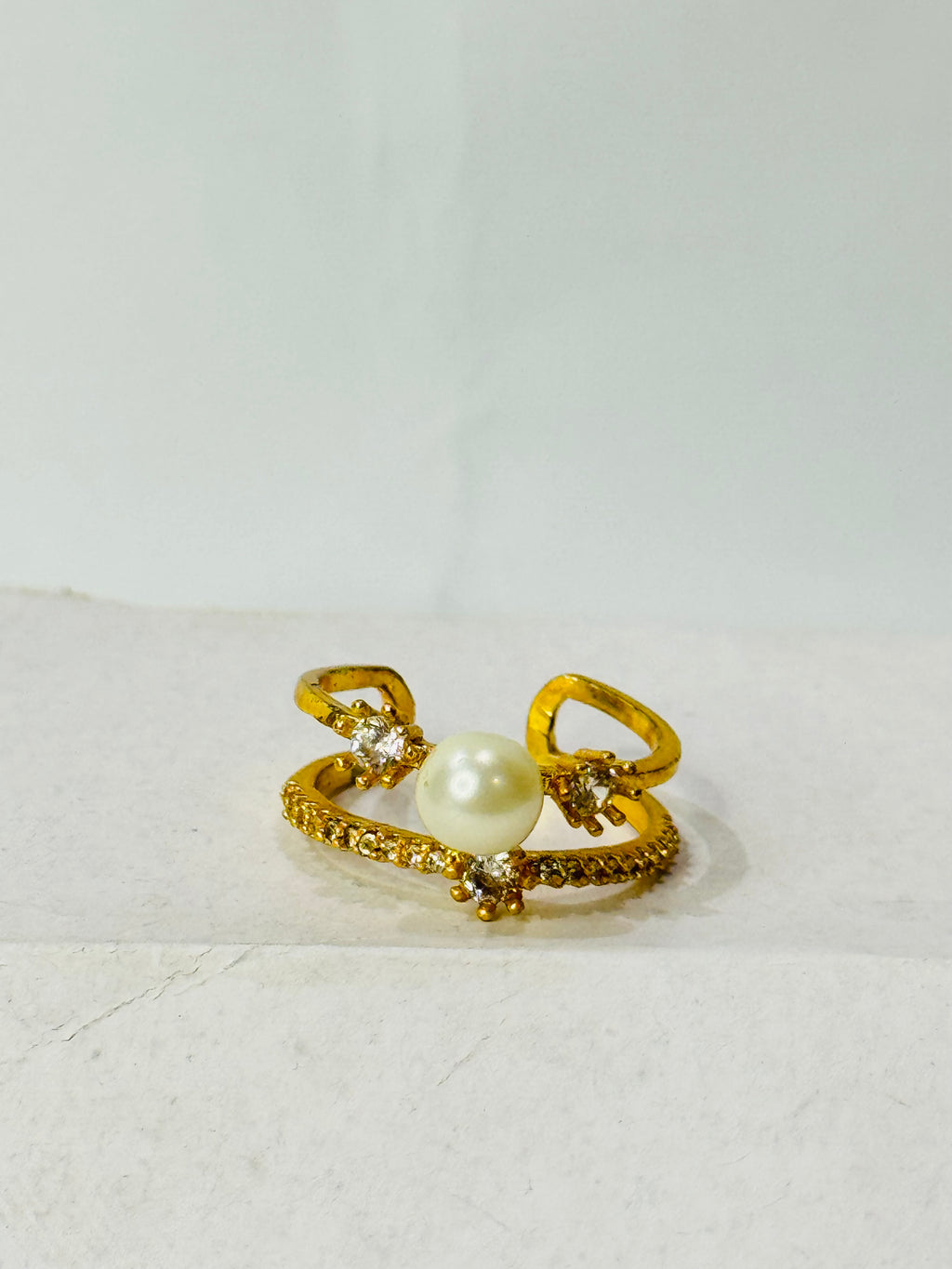 Pearl & Diamond Crown Adjustable Ring – Elegant Women’s Jewelry