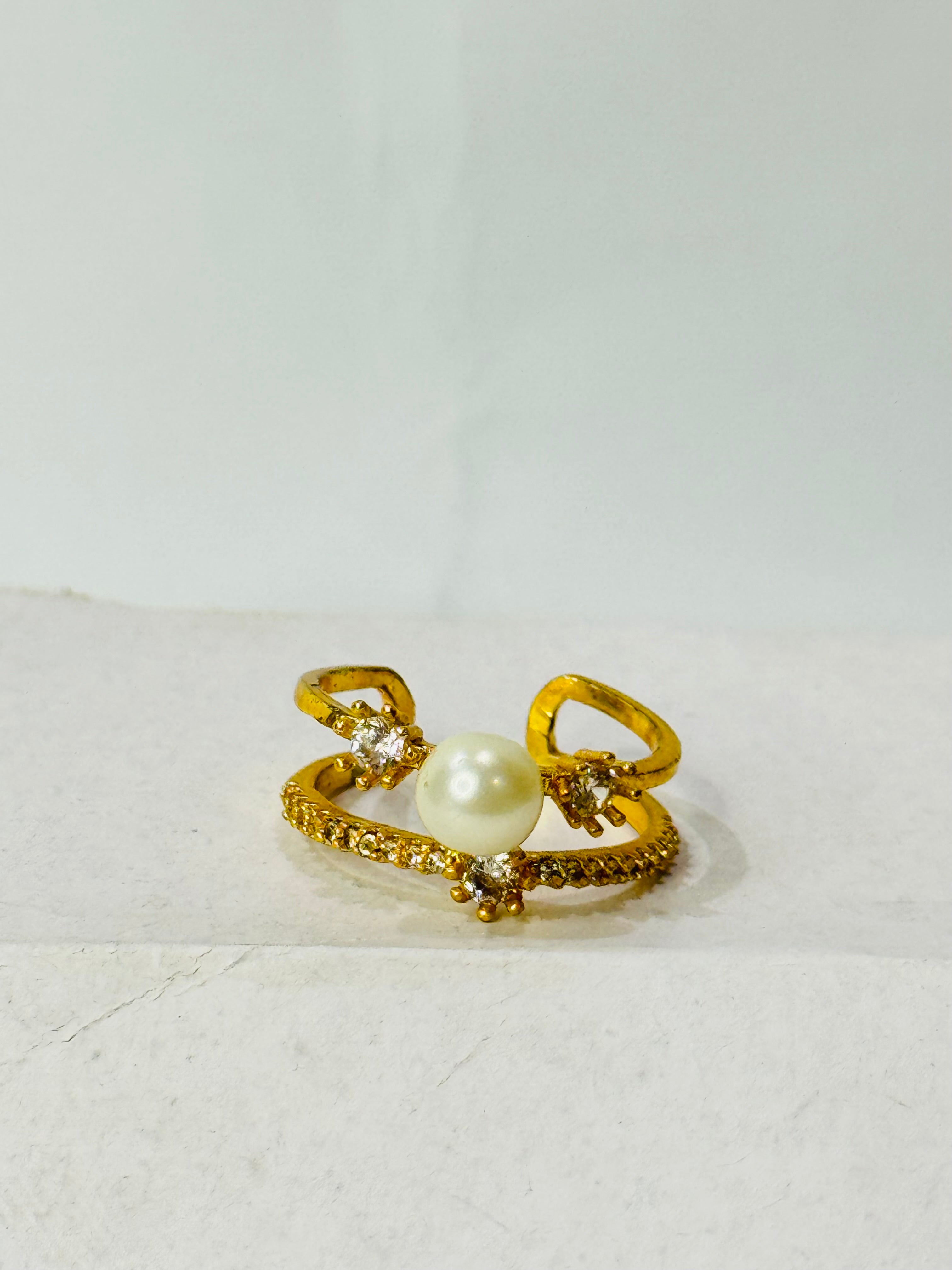 Pearl & Diamond Crown Adjustable Ring – Elegant Women’s Jewelry