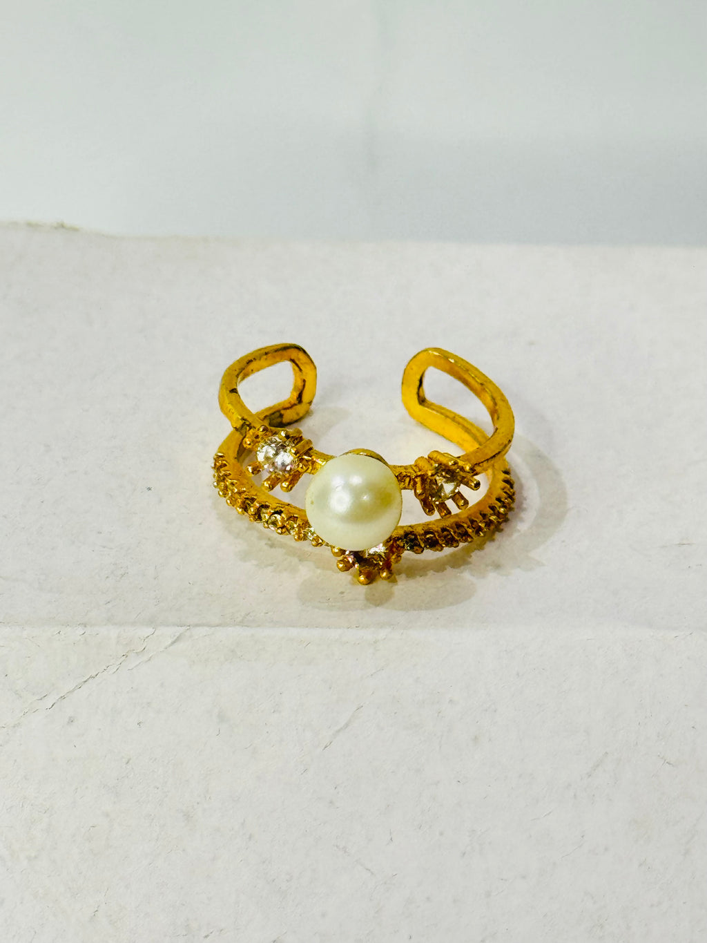 Pearl & Diamond Crown Adjustable Ring – Elegant Women’s Jewelry