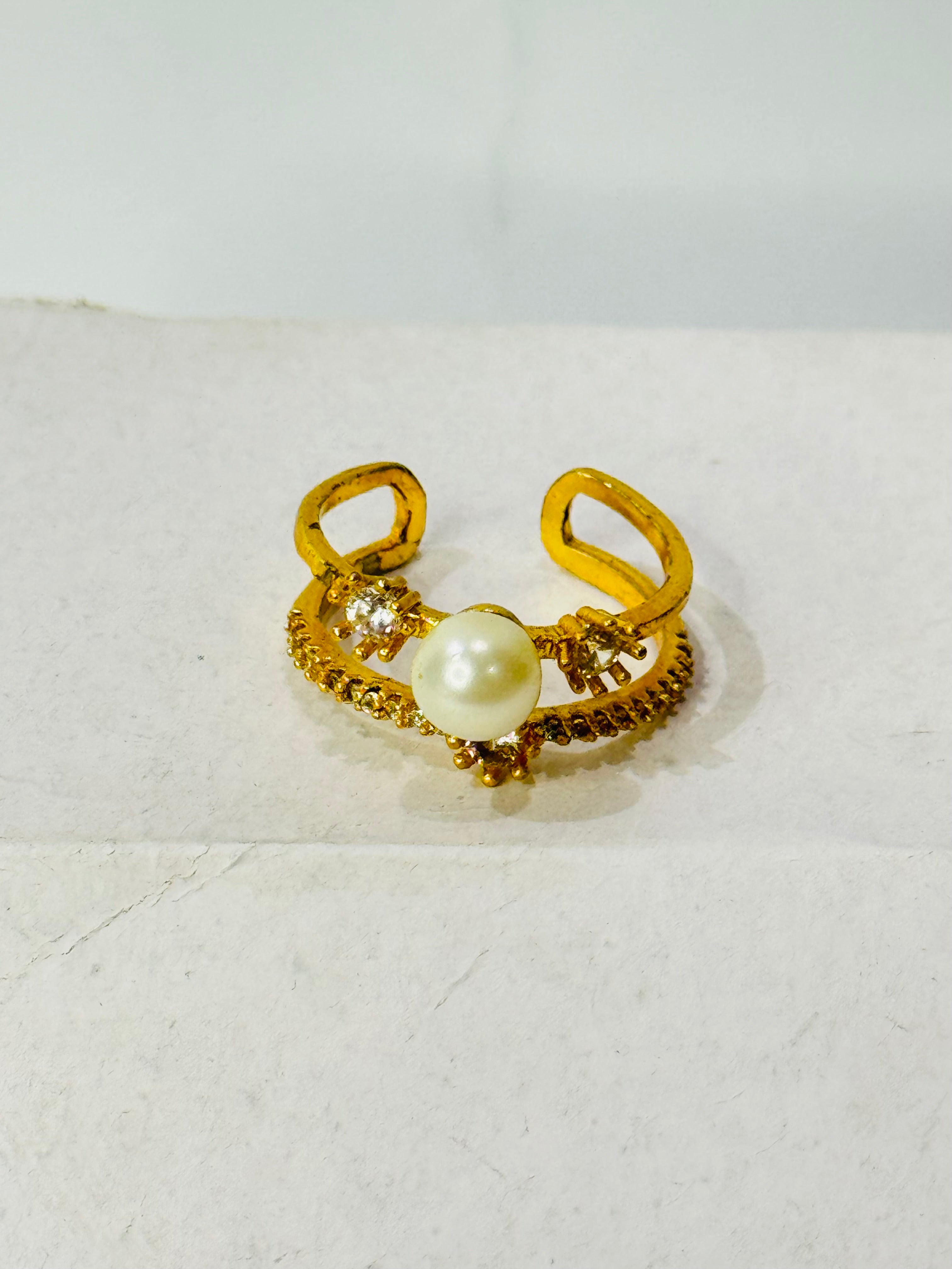 Pearl & Diamond Crown Adjustable Ring – Elegant Women’s Jewelry