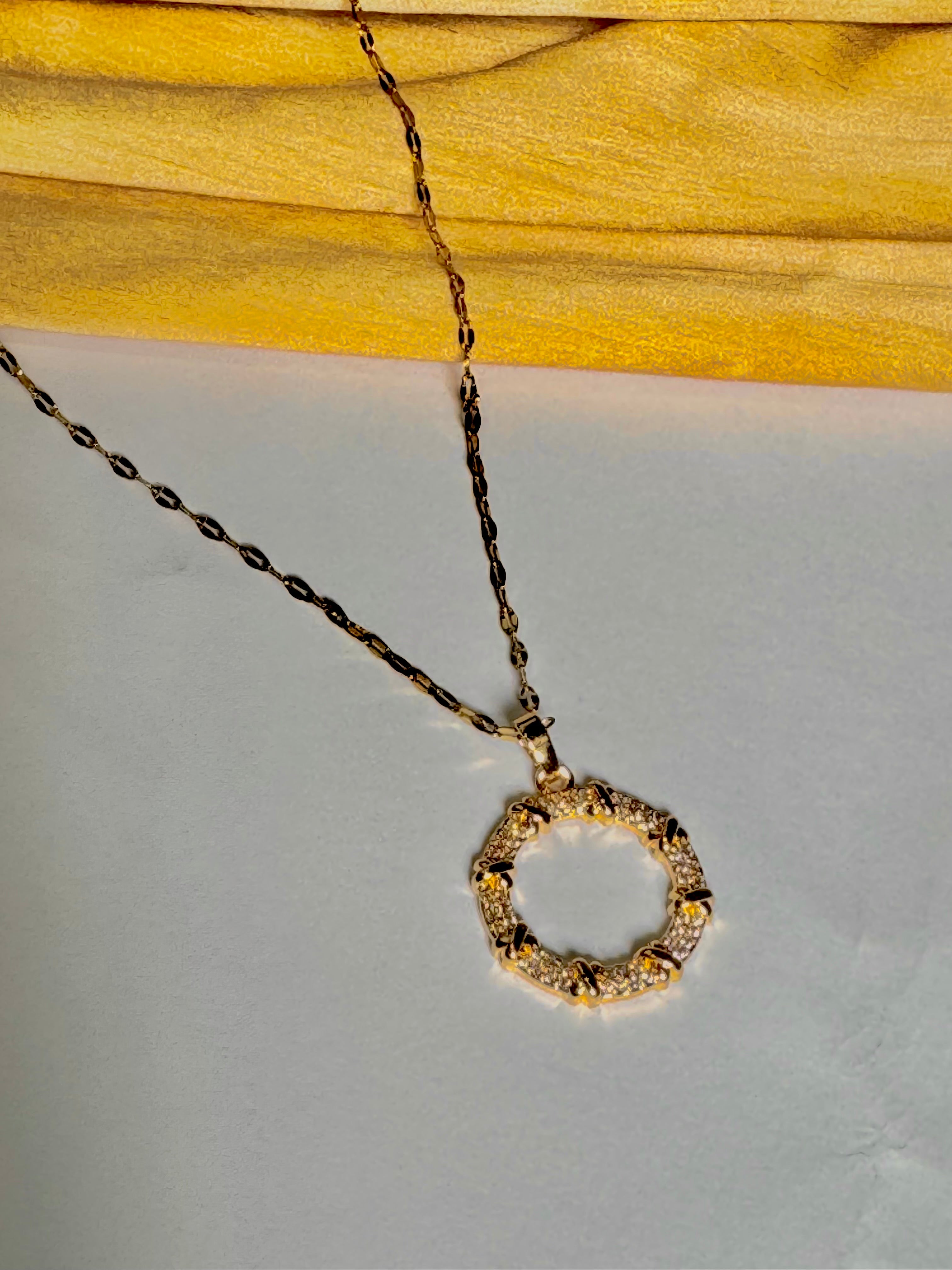 Elegant Gold Circle Pendant Necklace with Sparkling Diamonds | Alish Jewellery