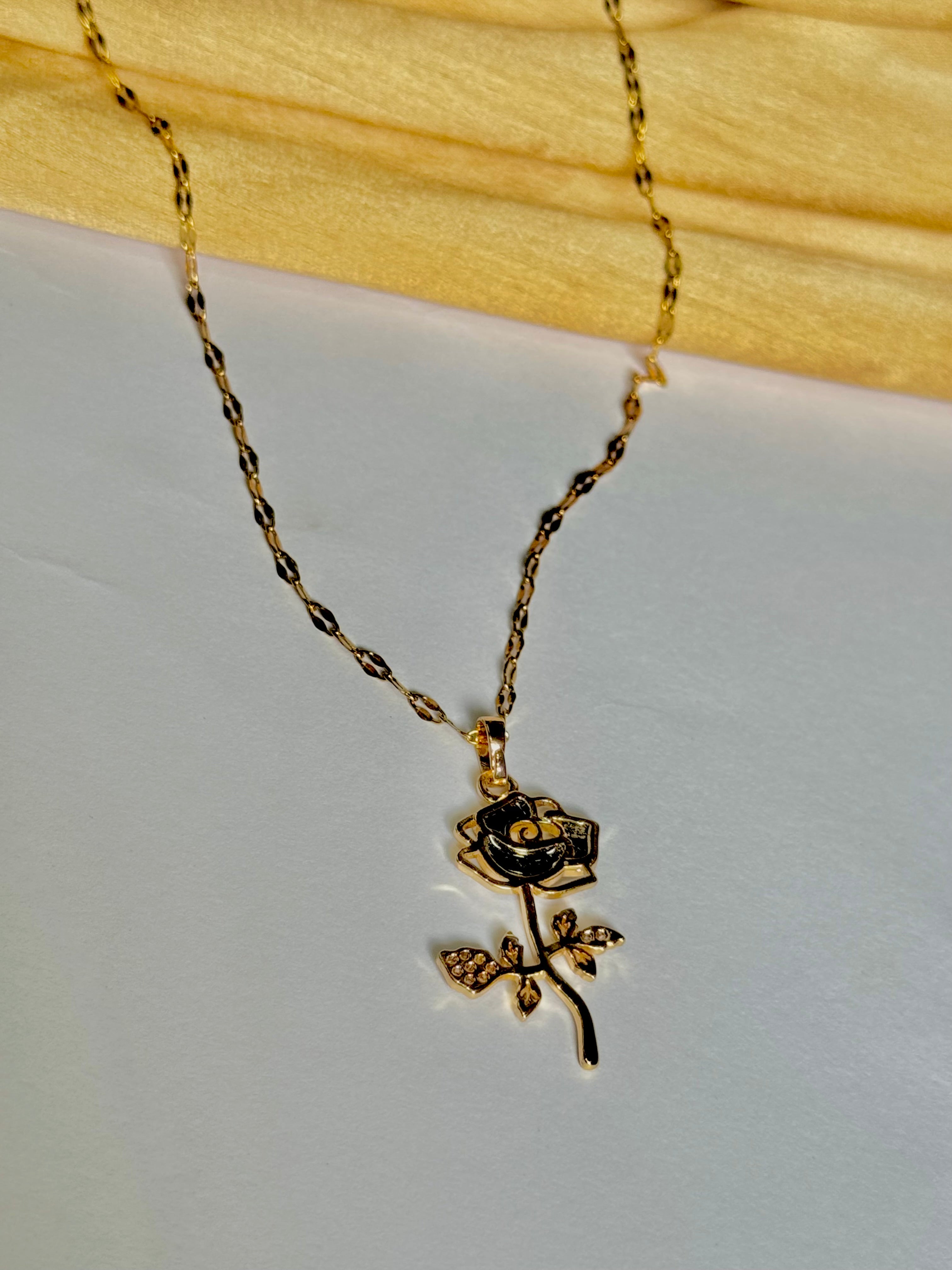 Elegant Gold Rose Necklace – Romantic Floral Pendant | Alish Jewellery