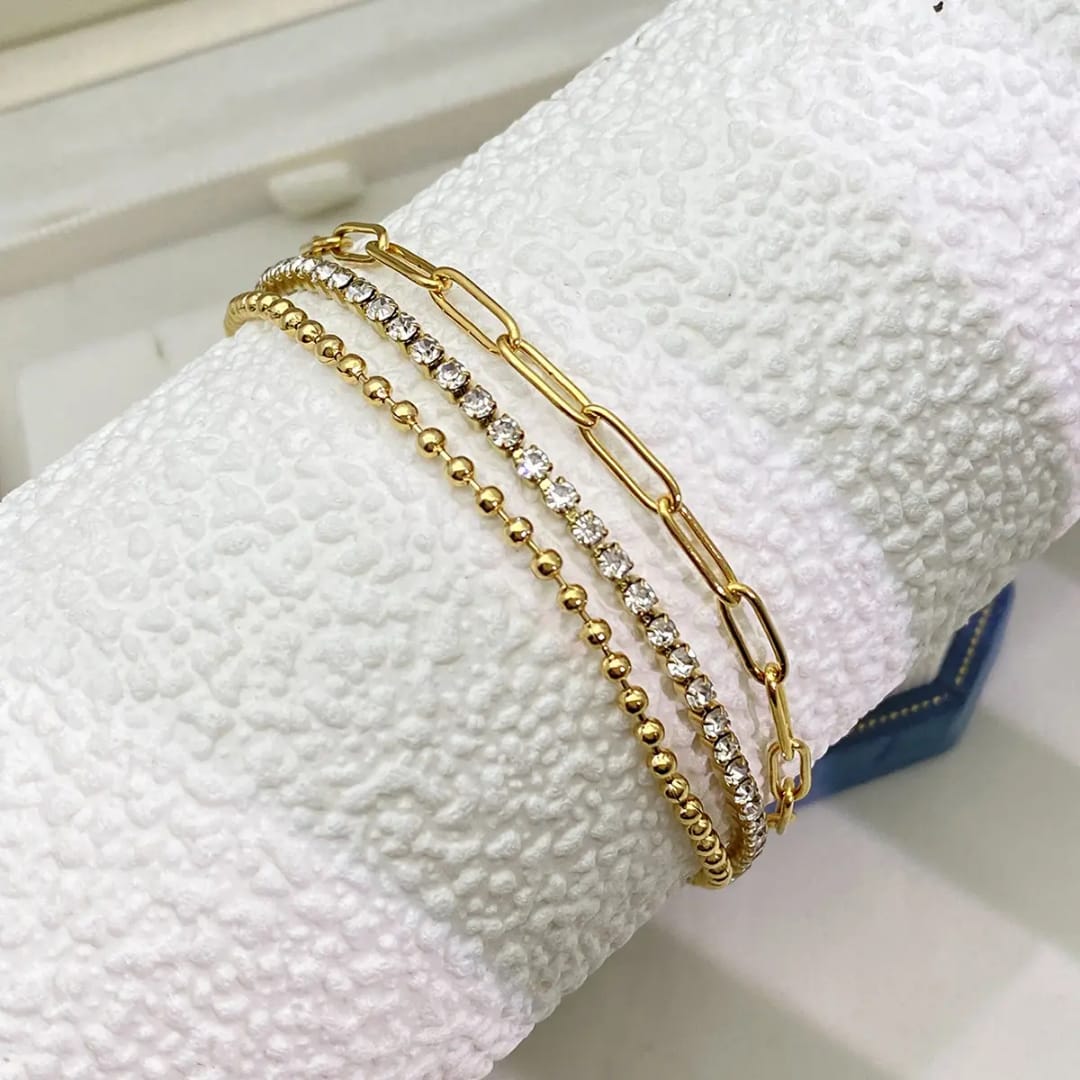 Triple Layer Gold Bracelet Set