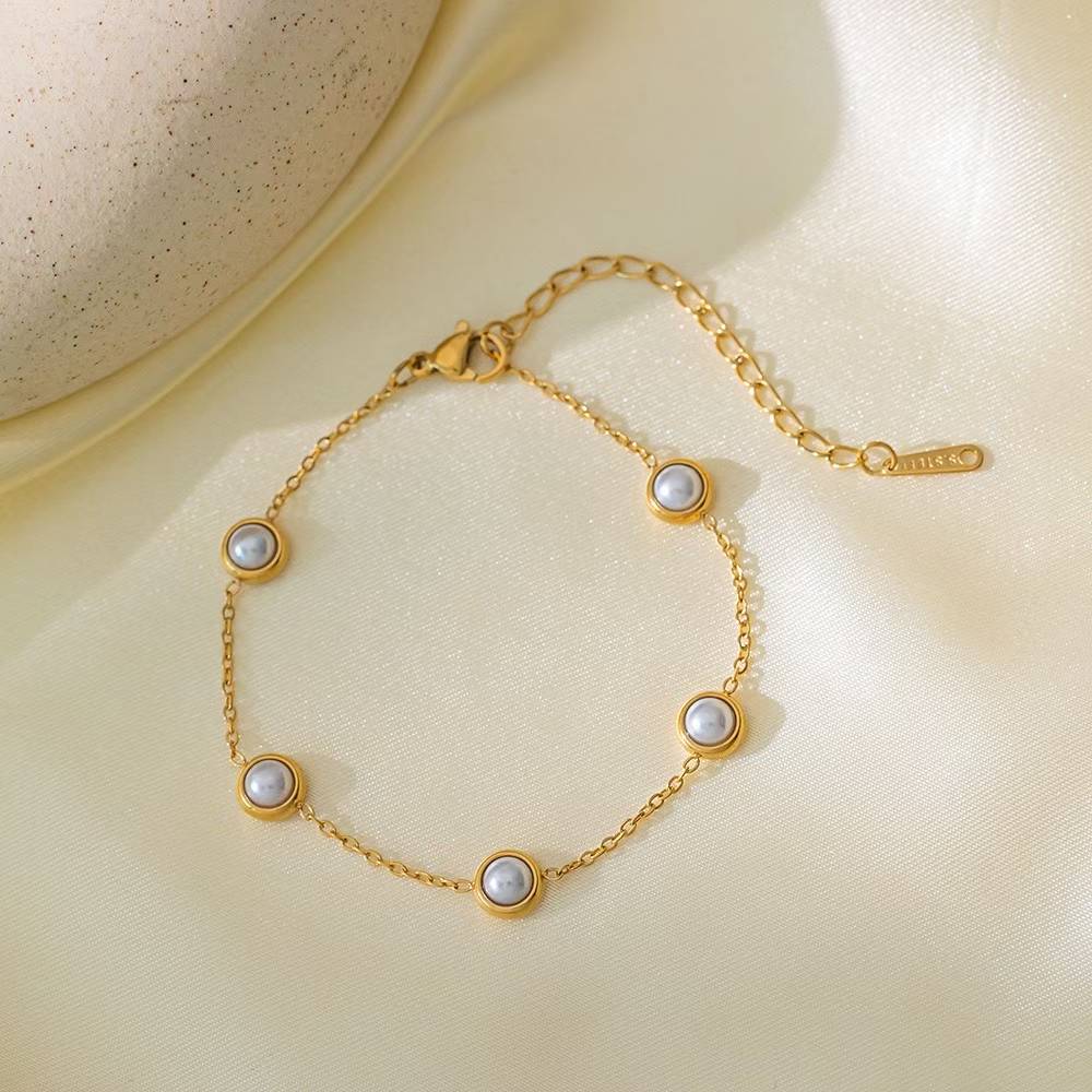 Pearl Bezel Jewelry Set – Necklace, Bracelet & Earrings