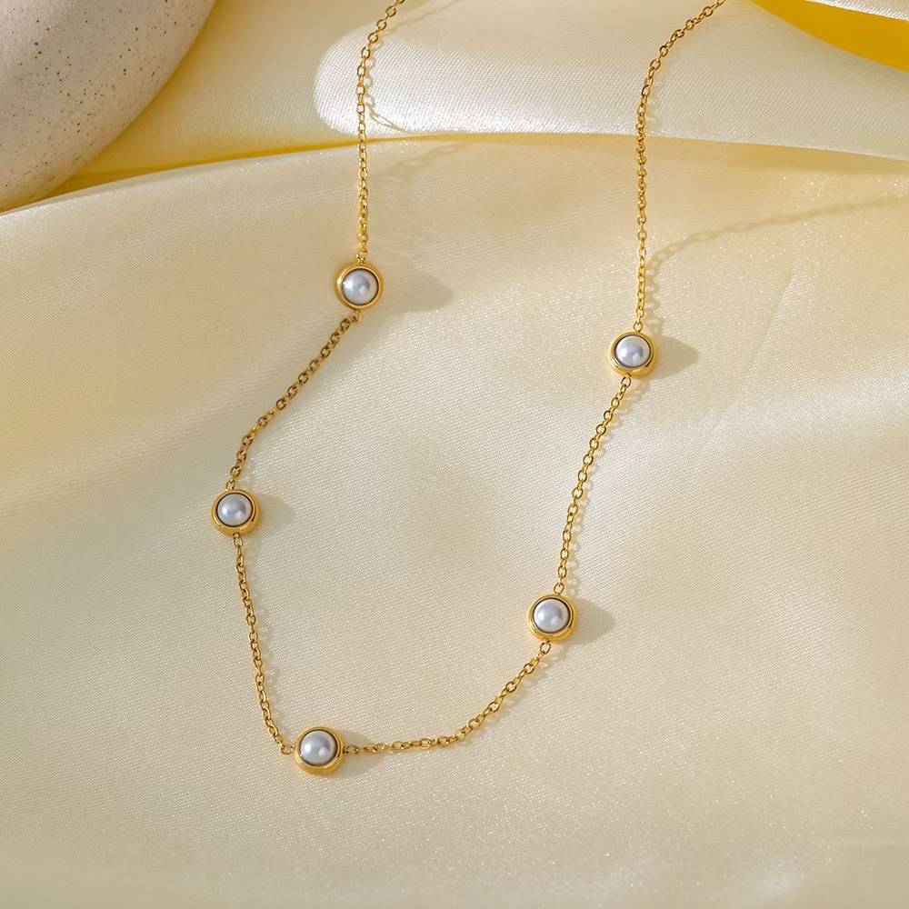 Pearl Bezel Jewelry Set – Necklace, Bracelet & Earrings