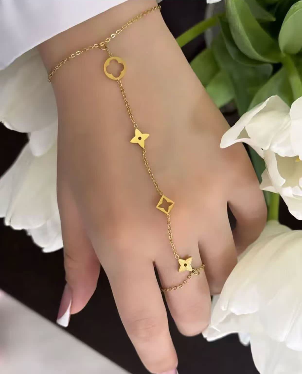 Gold Hand Chain Bracelet – Ring to Bracelet Link Jewelry